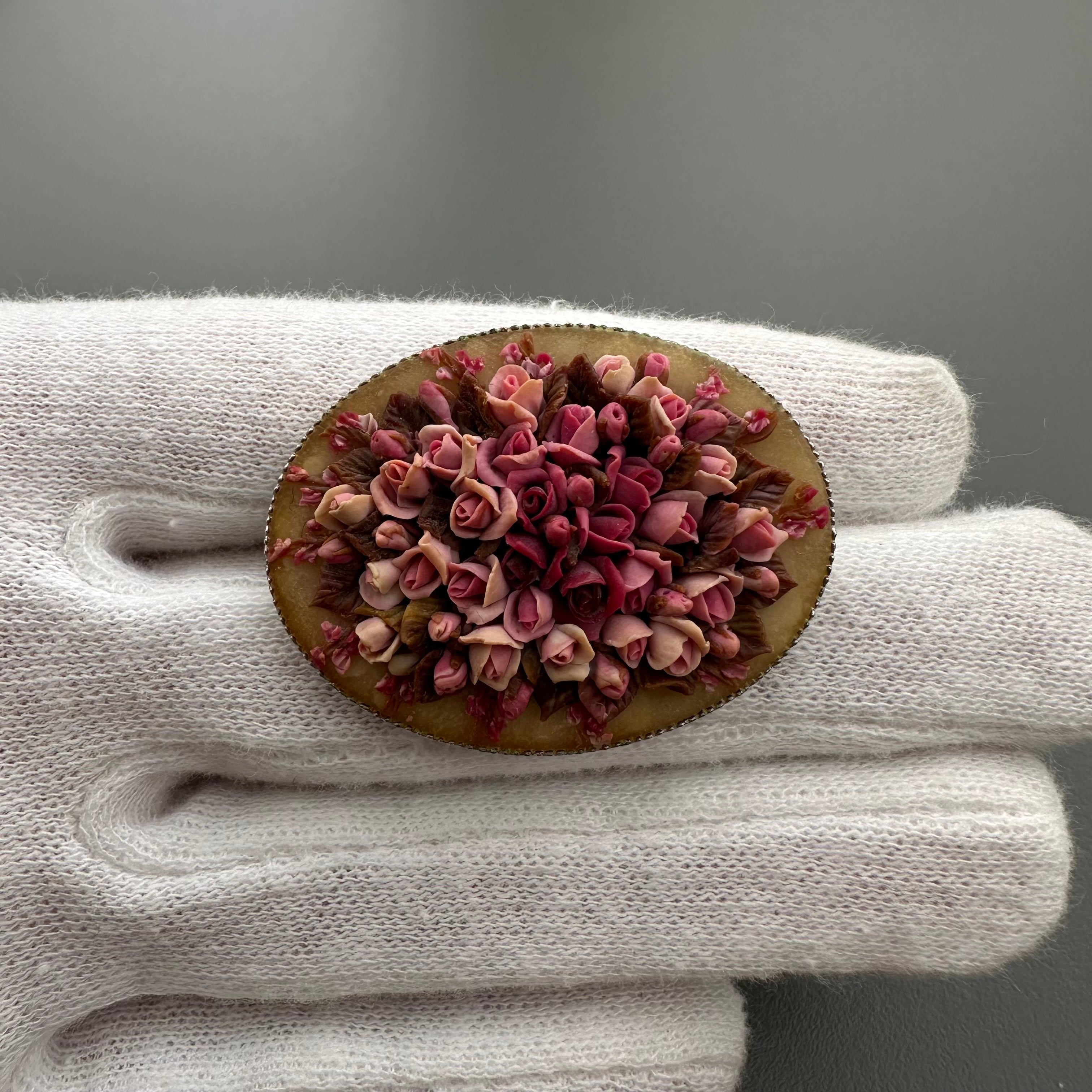 Vintage handmade floral oval brooch