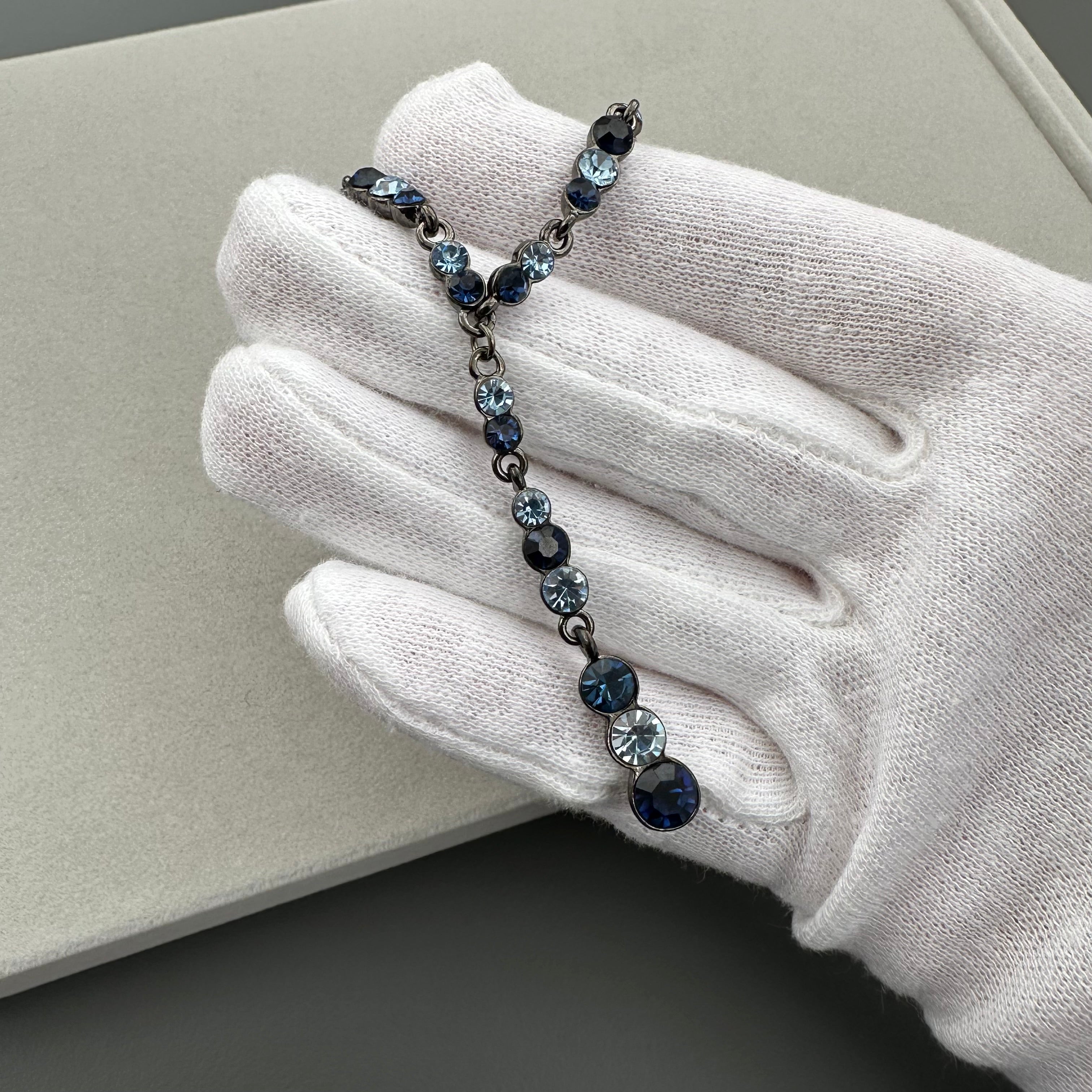 Vintage blue crystal Y necklace