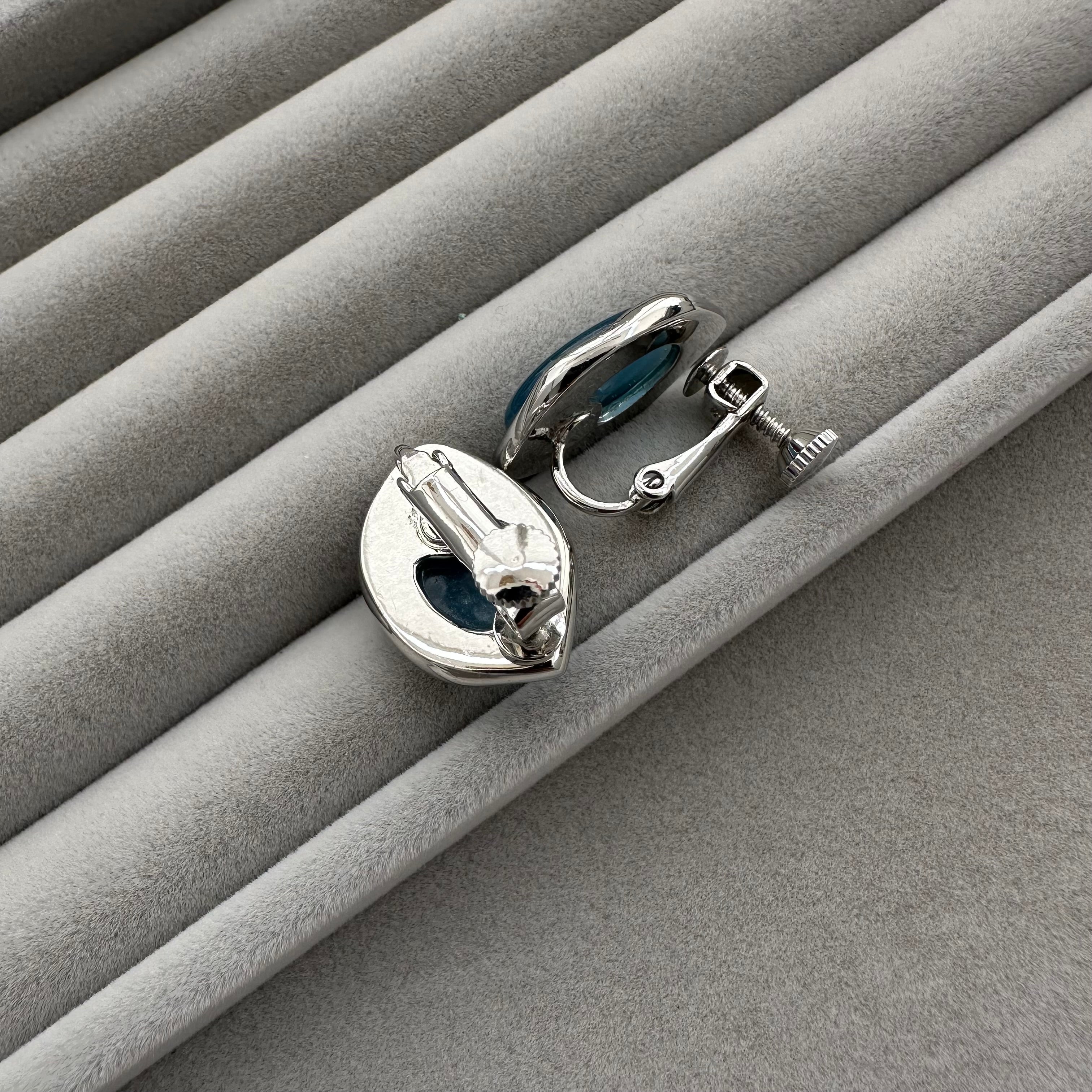 Vintage silver tone and blue clip-on earrings