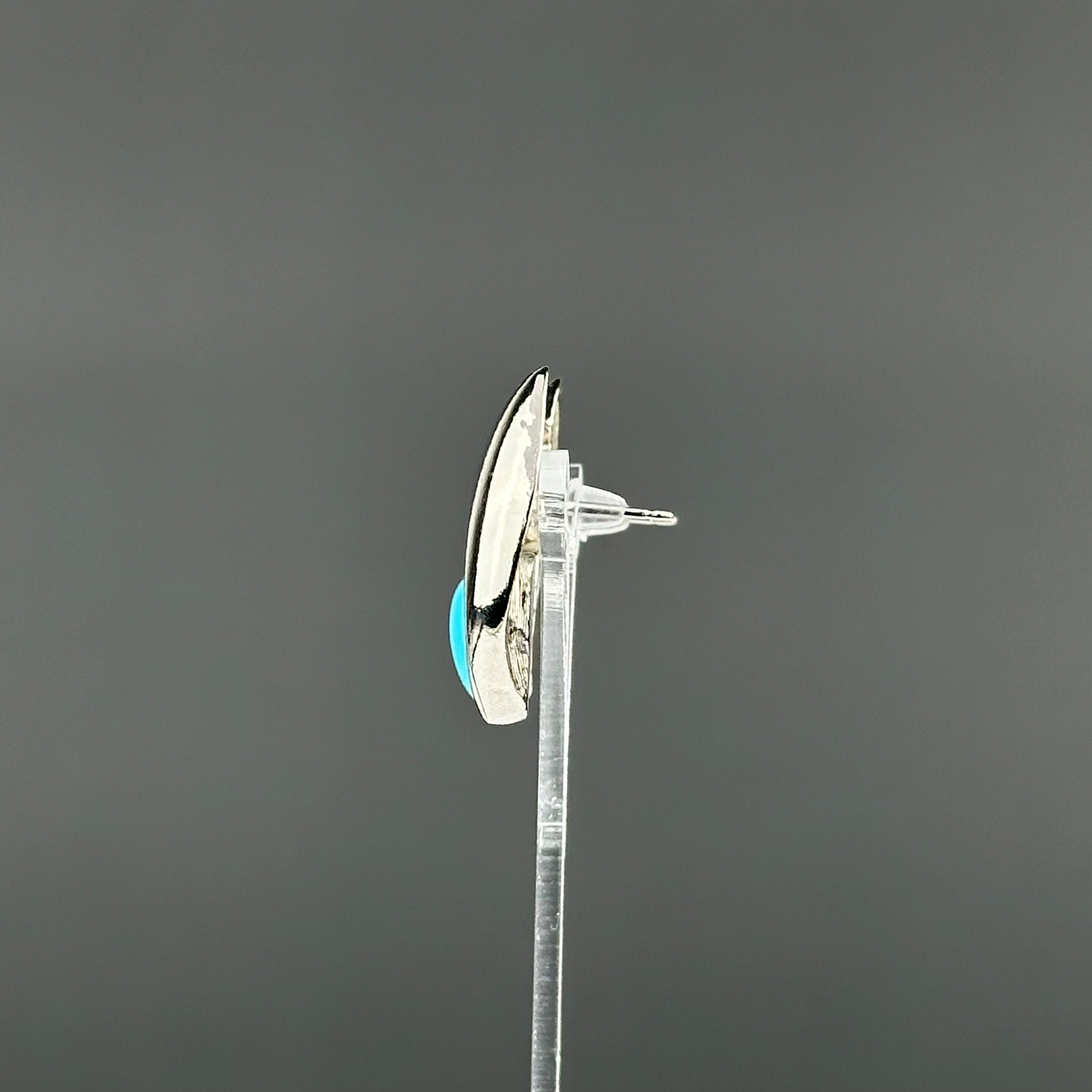 Vintage silver tone and blue сabochons earrings