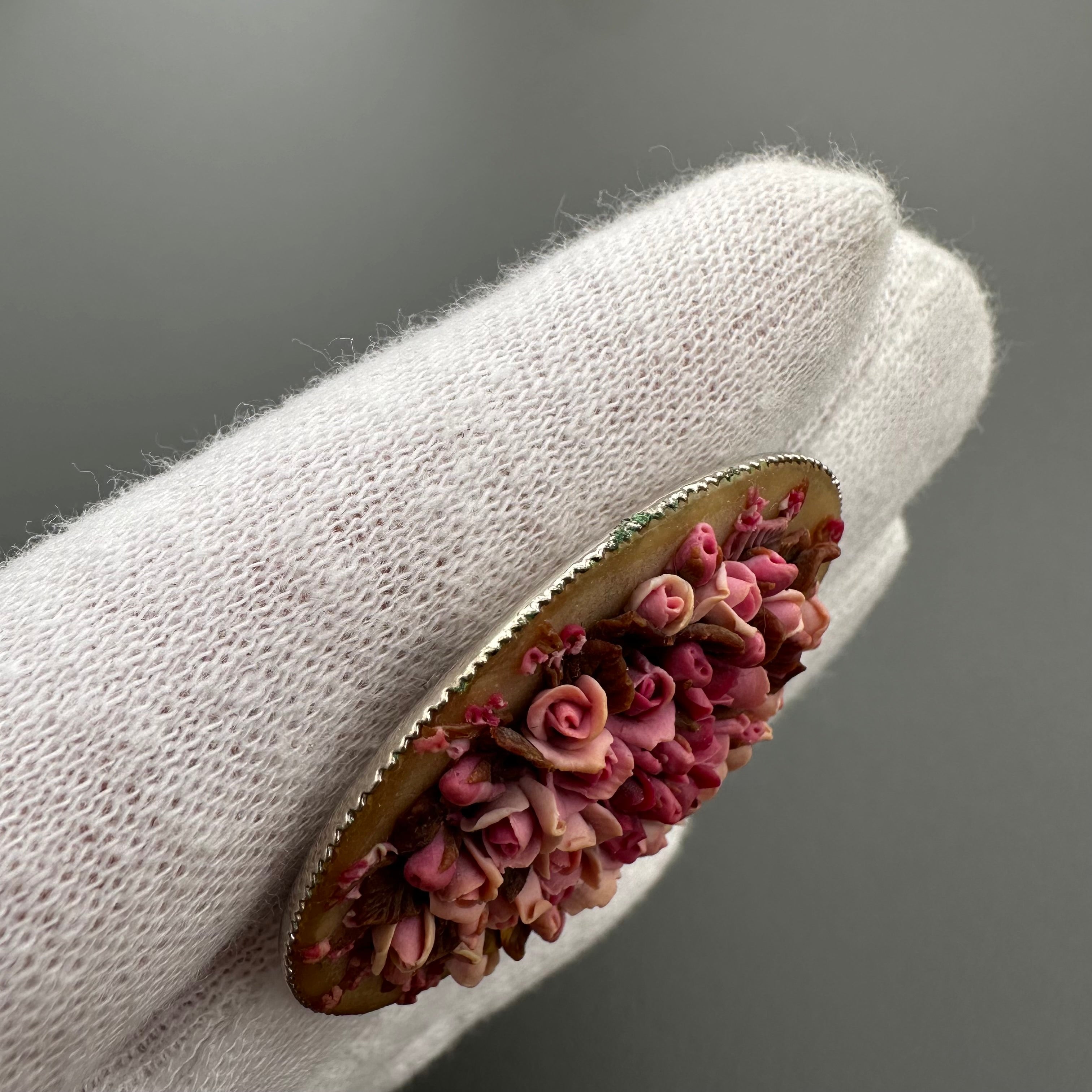 Vintage handmade floral oval brooch