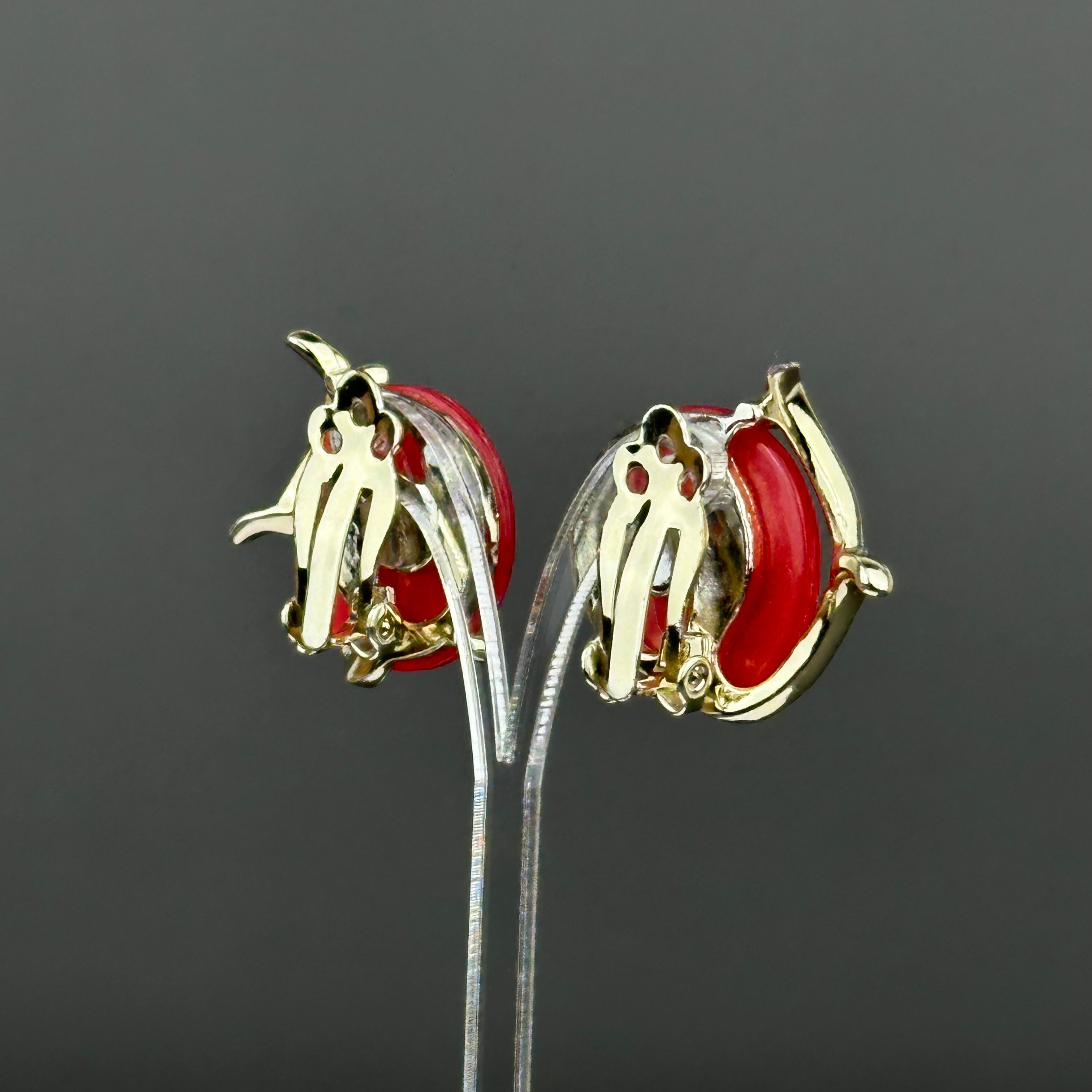 Vintage gold-tone and red lucite clip-on earrings
