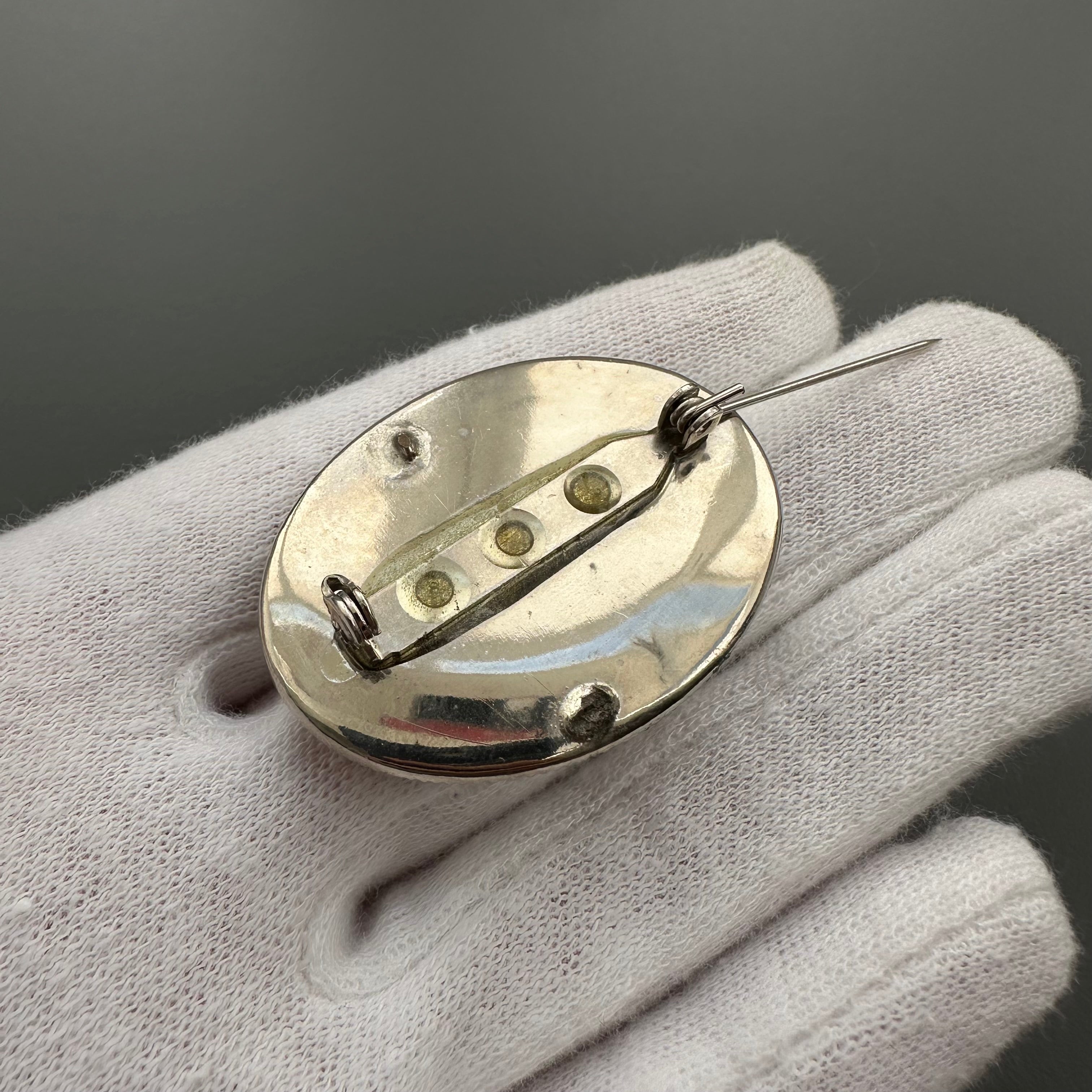 Vintage handmade floral oval brooch