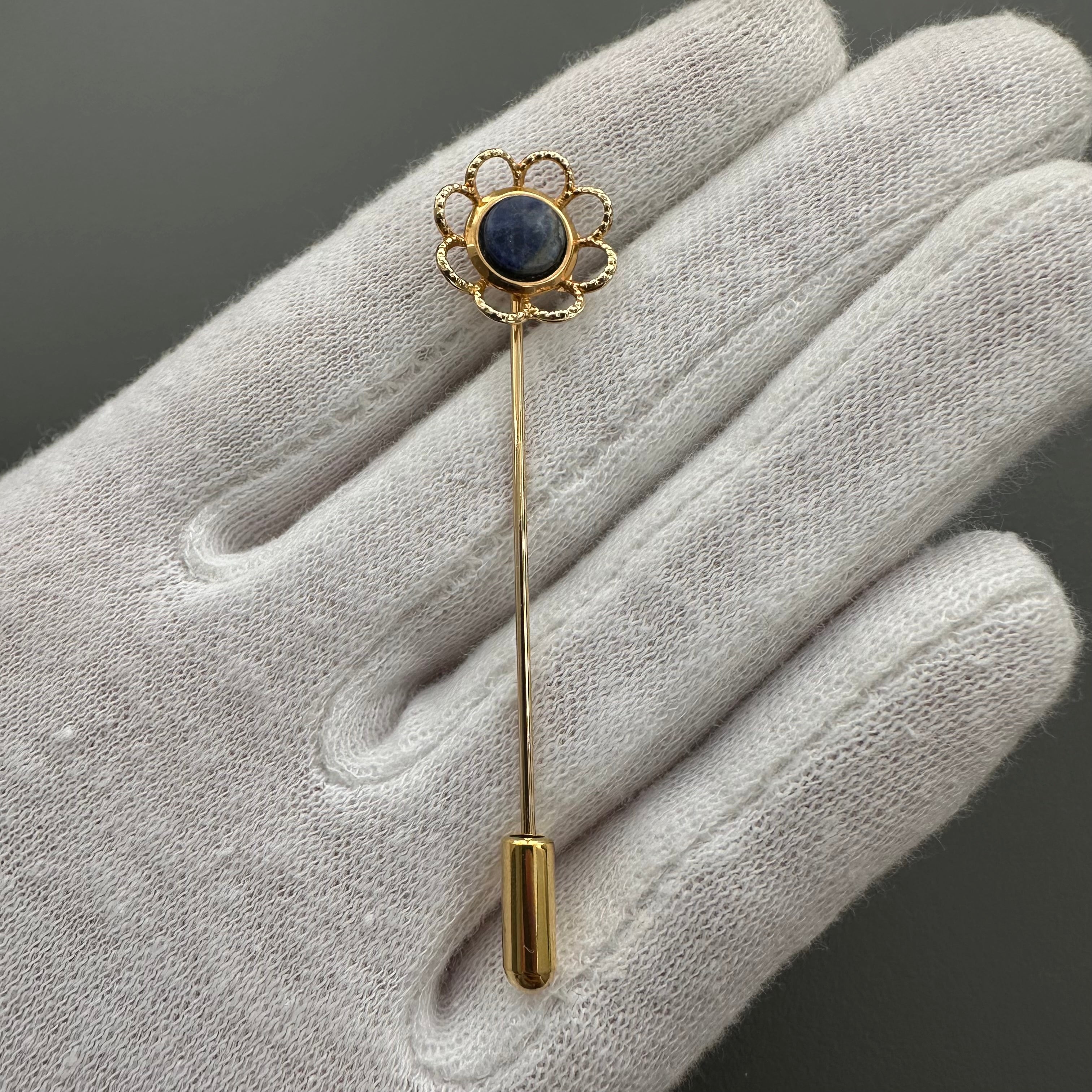 Vintage gold-tone and blue lapis lazuli floral stick pin
