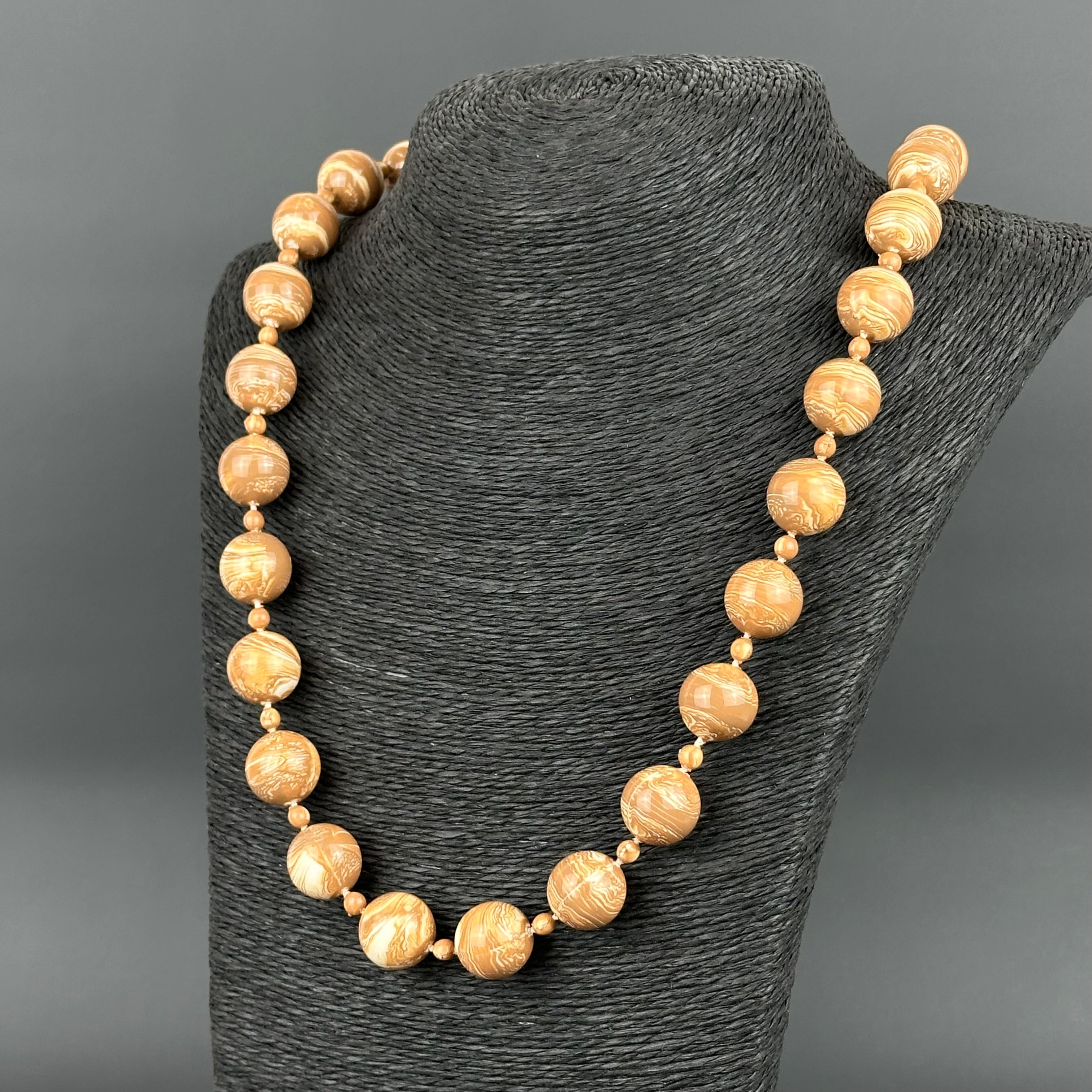 Vintage brown marble effect plastic beaded necklace