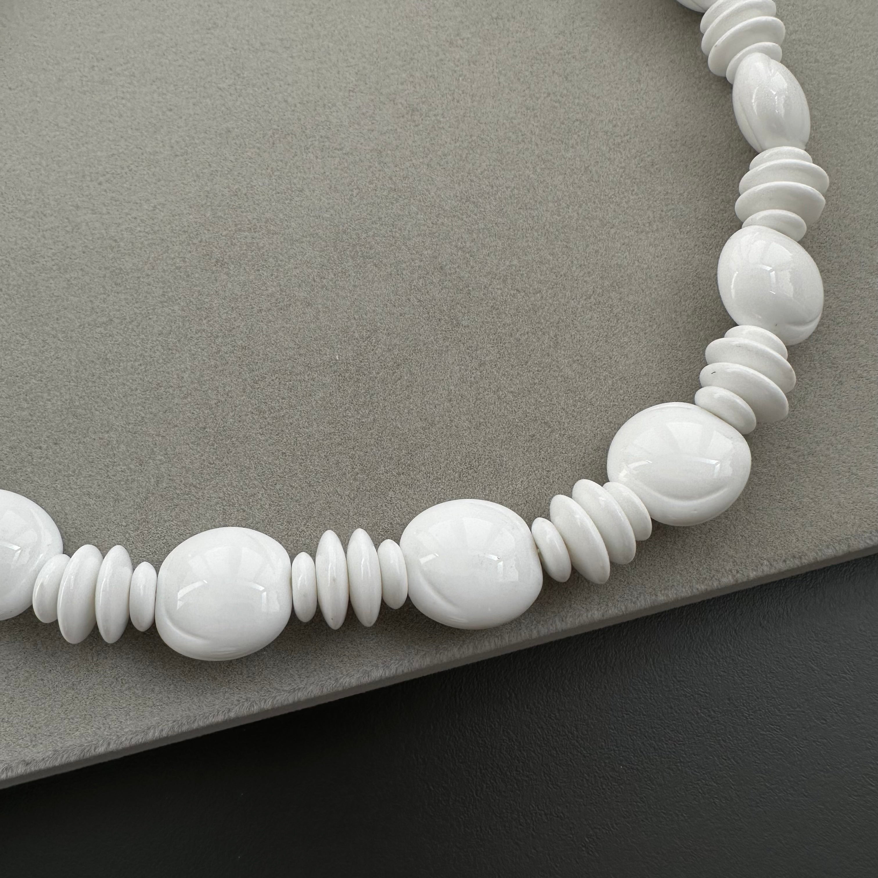 Vintage white plastic bead choker necklace