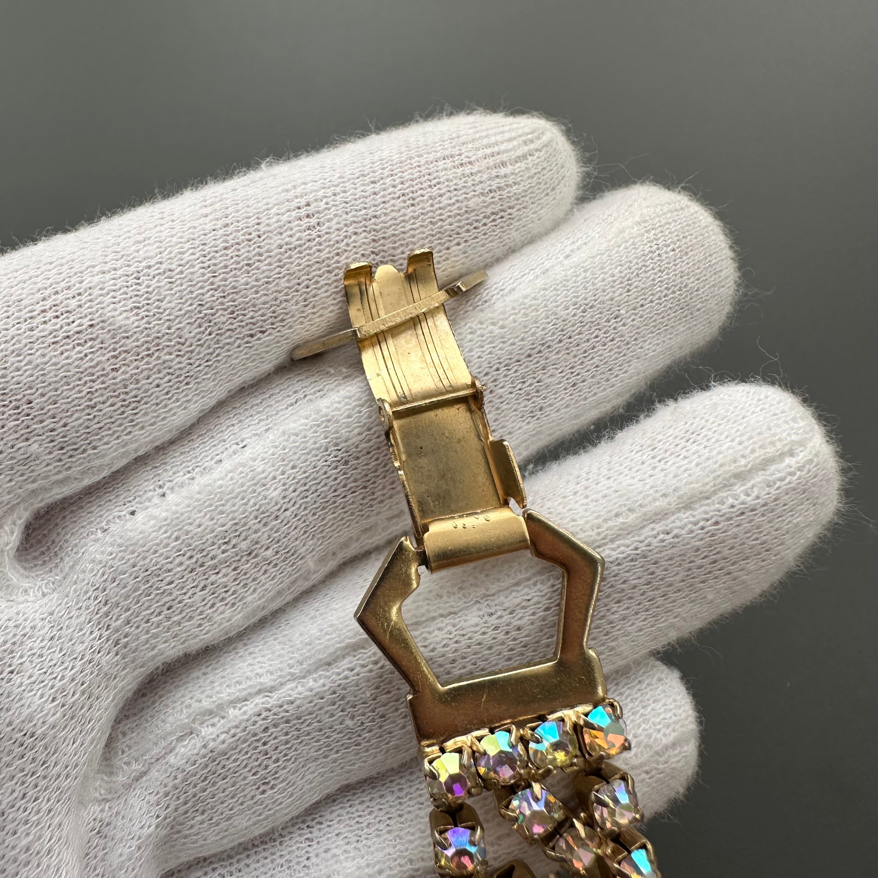 Vintage gold tone and aurora borealis rhinestone bracelet