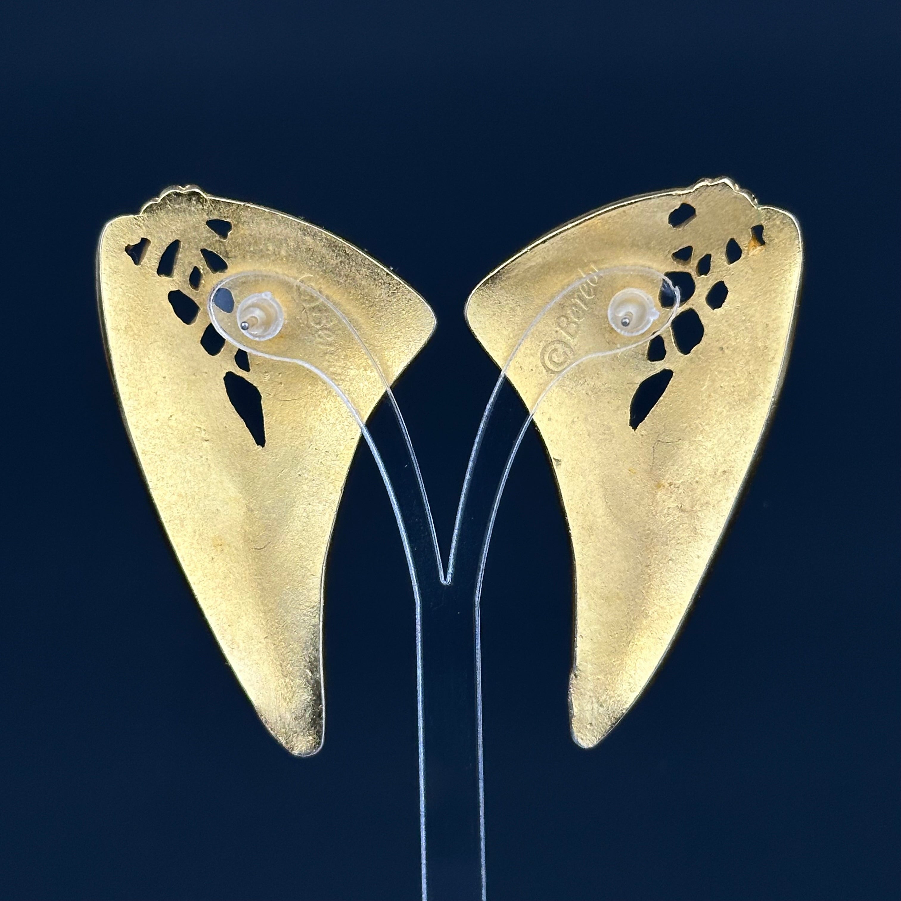 Vintage Berébi gold tone and pink enamel statement earrings