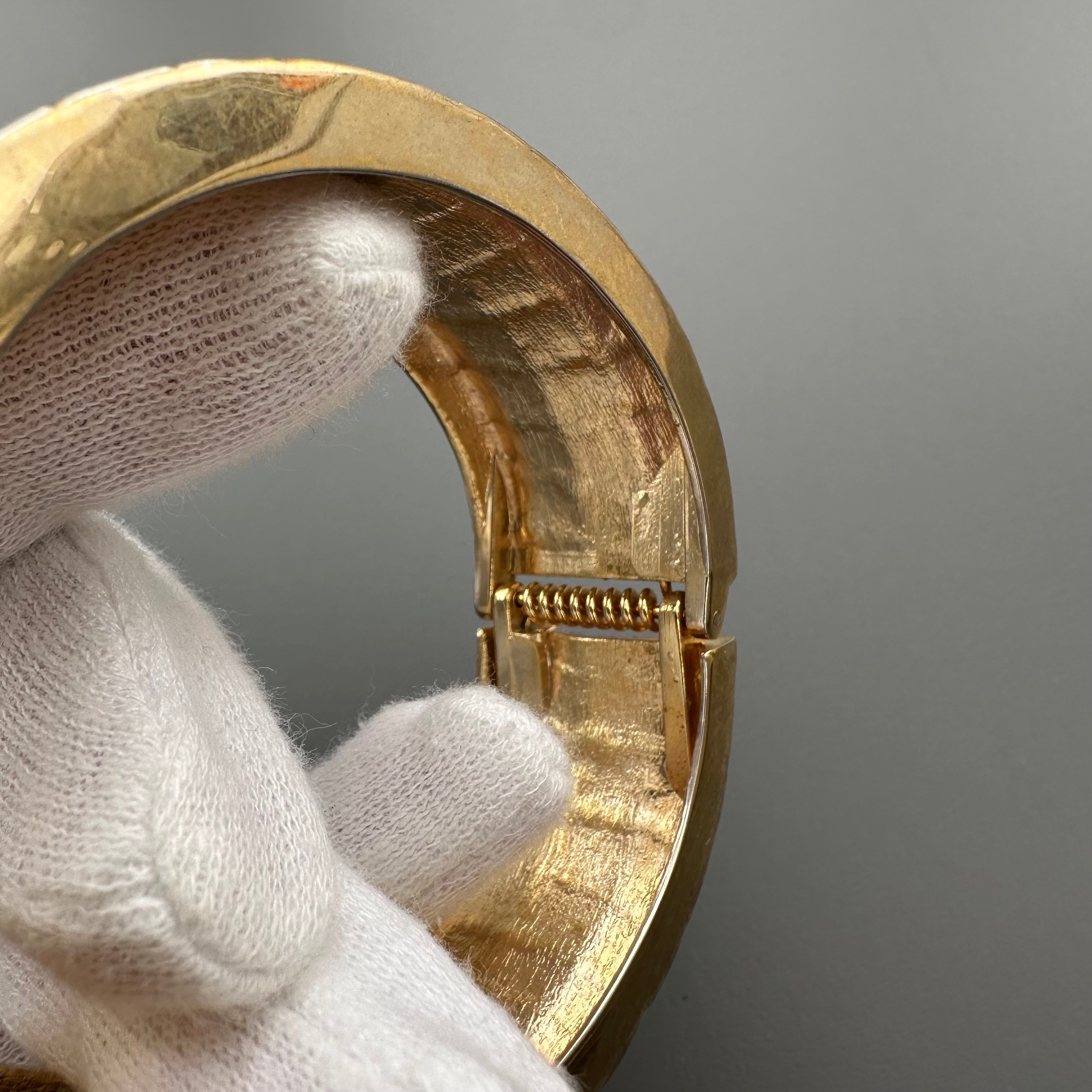 Vintage gold-tone textured hinged cuff bracelet