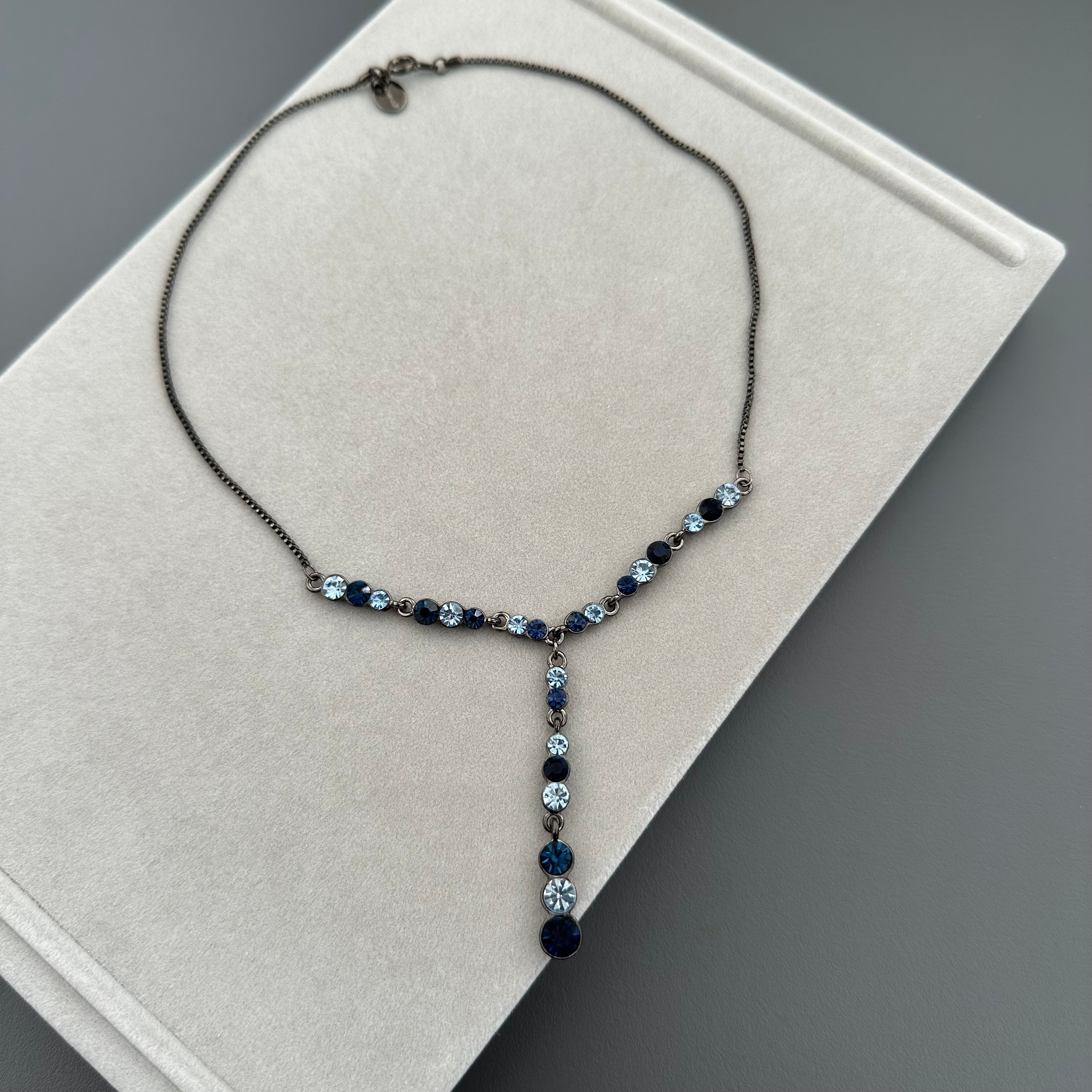 Vintage blue crystal Y necklace