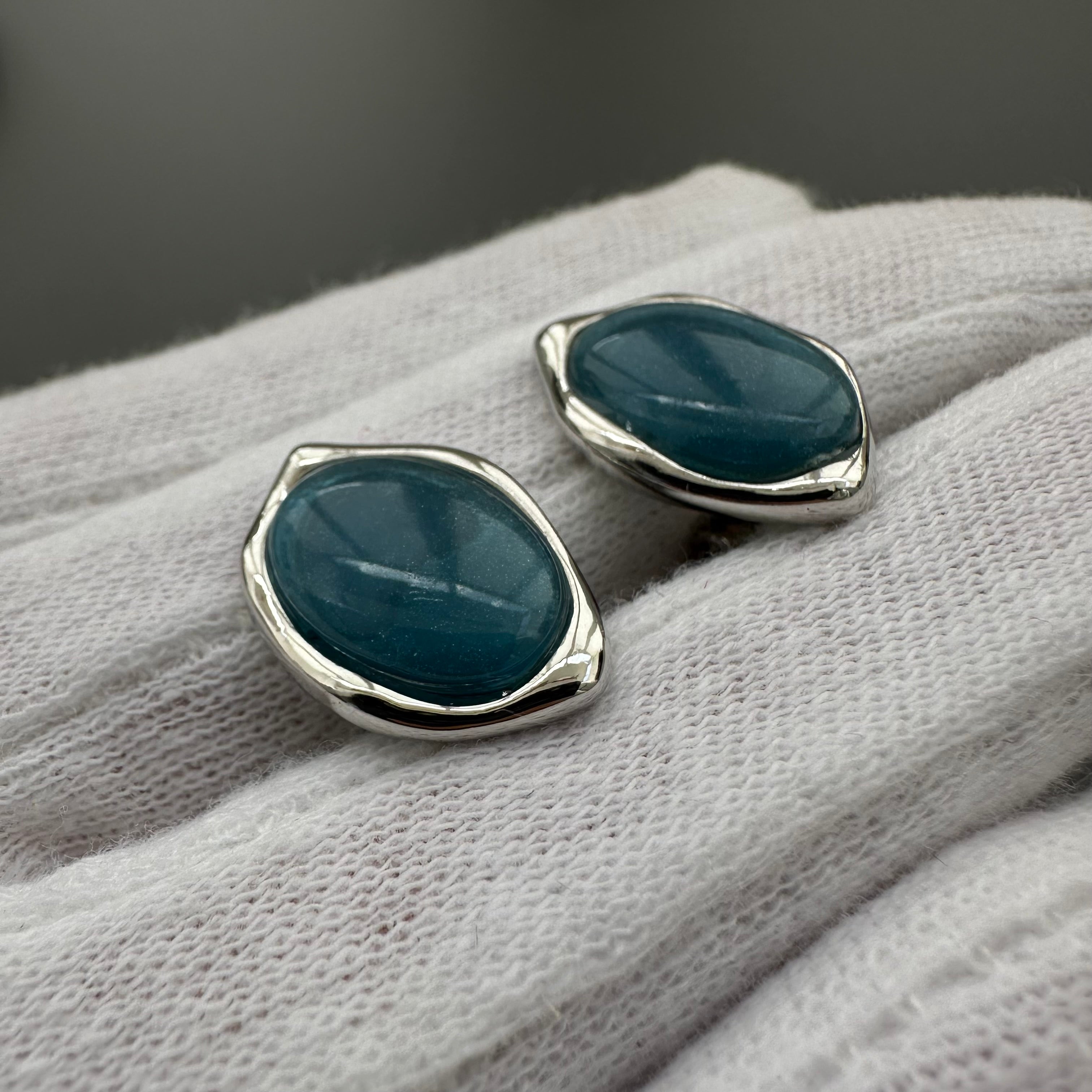 Vintage silver tone and blue clip-on earrings