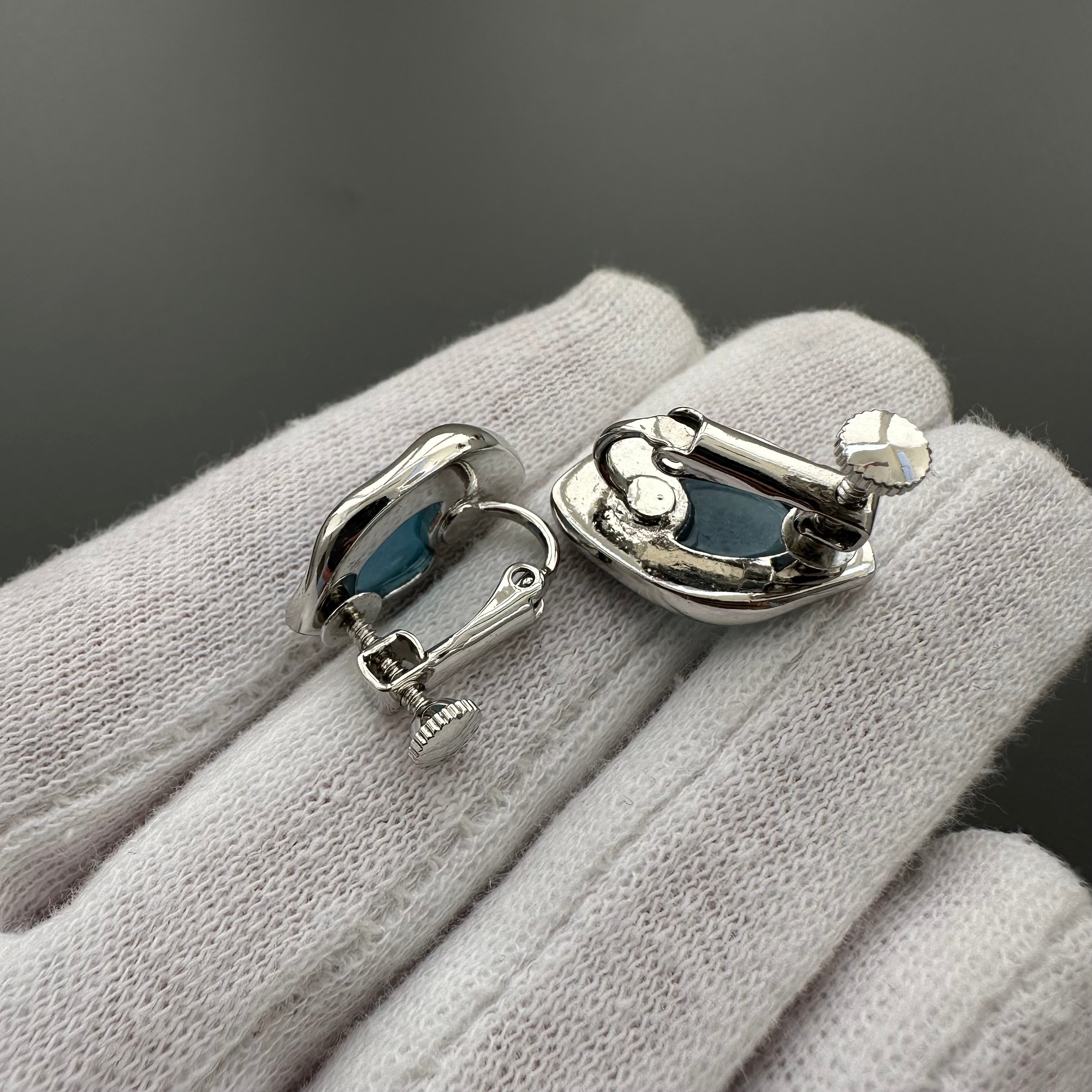 Vintage silver tone and blue clip-on earrings