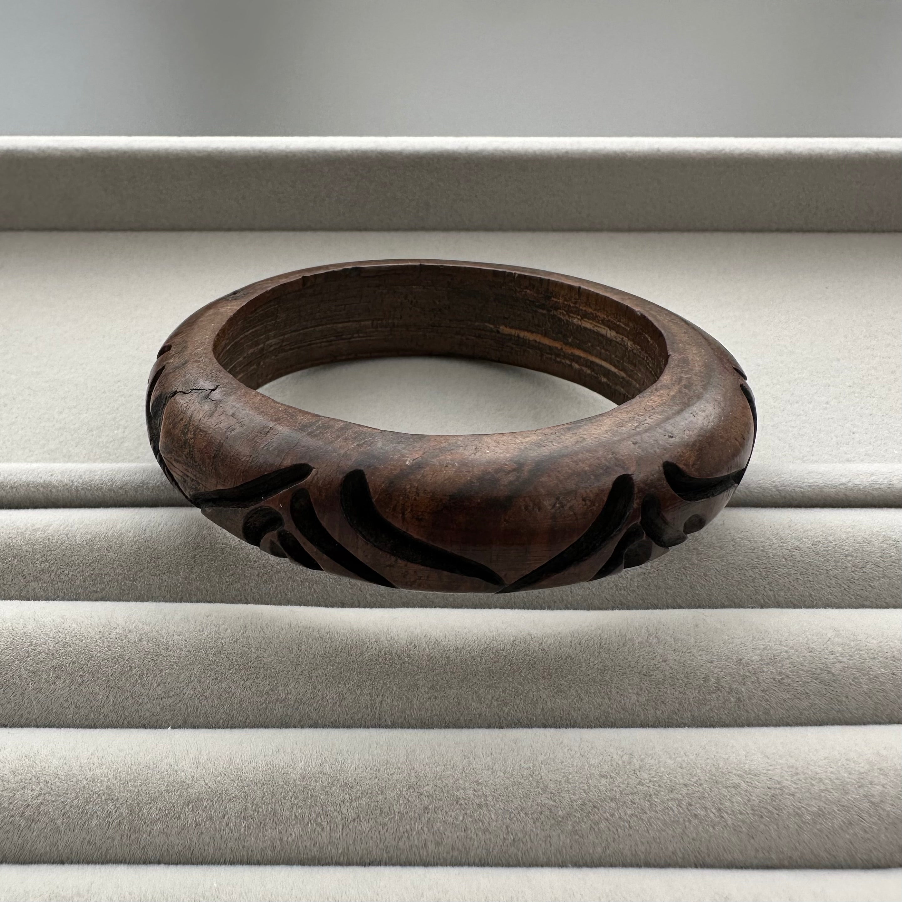 Vintage hand-carved wooden bangle bracelet