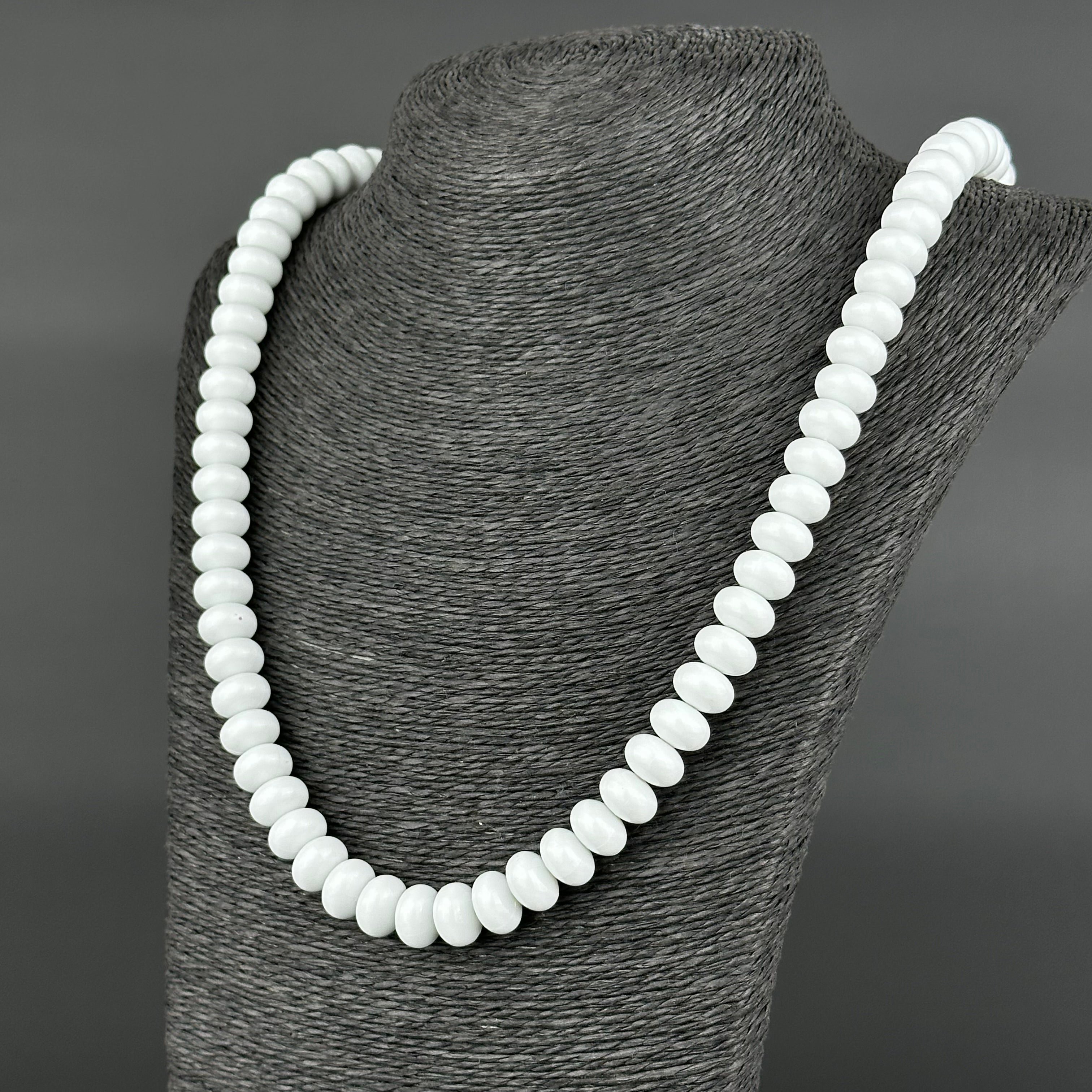 Vintage long white plastic bead necklace