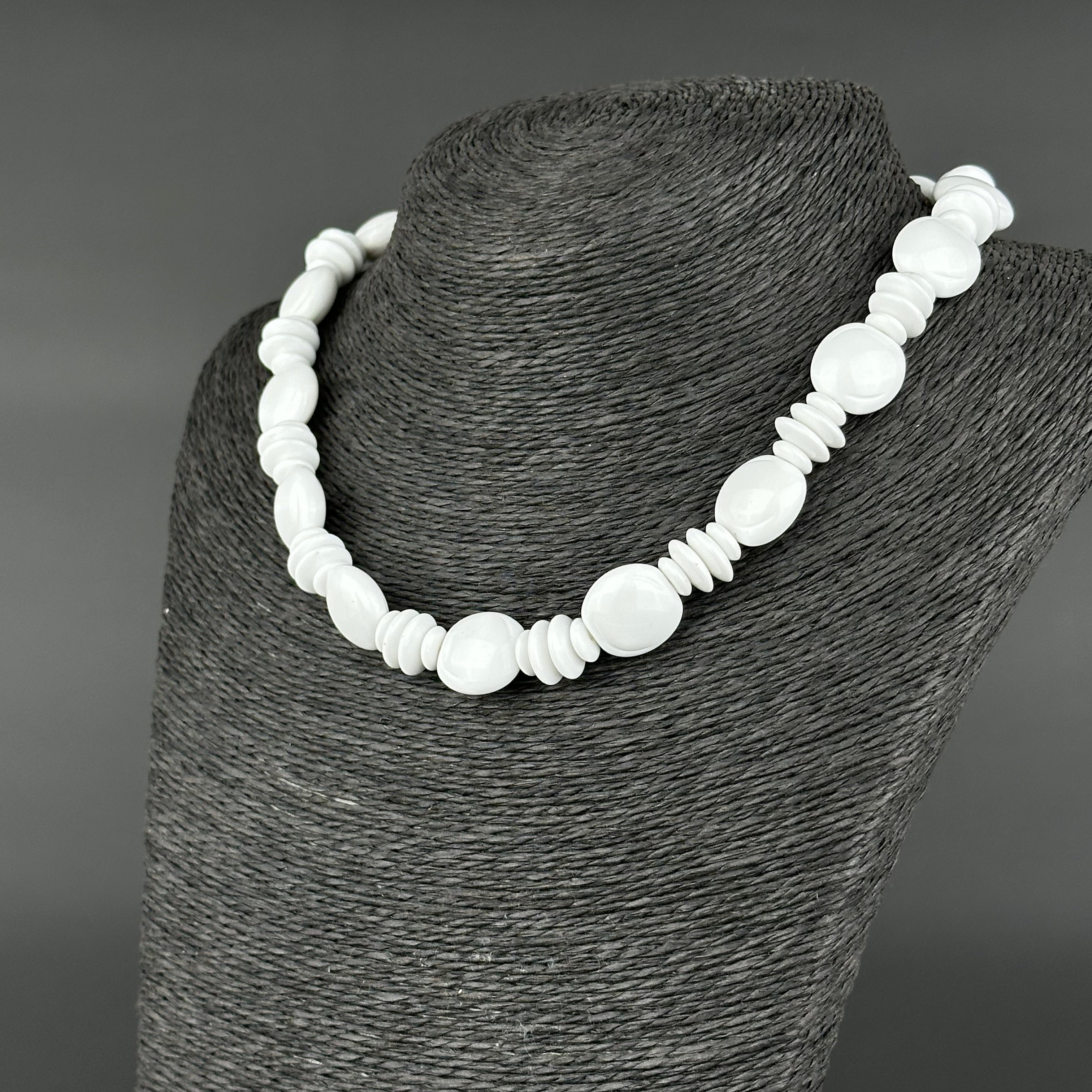 Vintage white plastic bead choker necklace