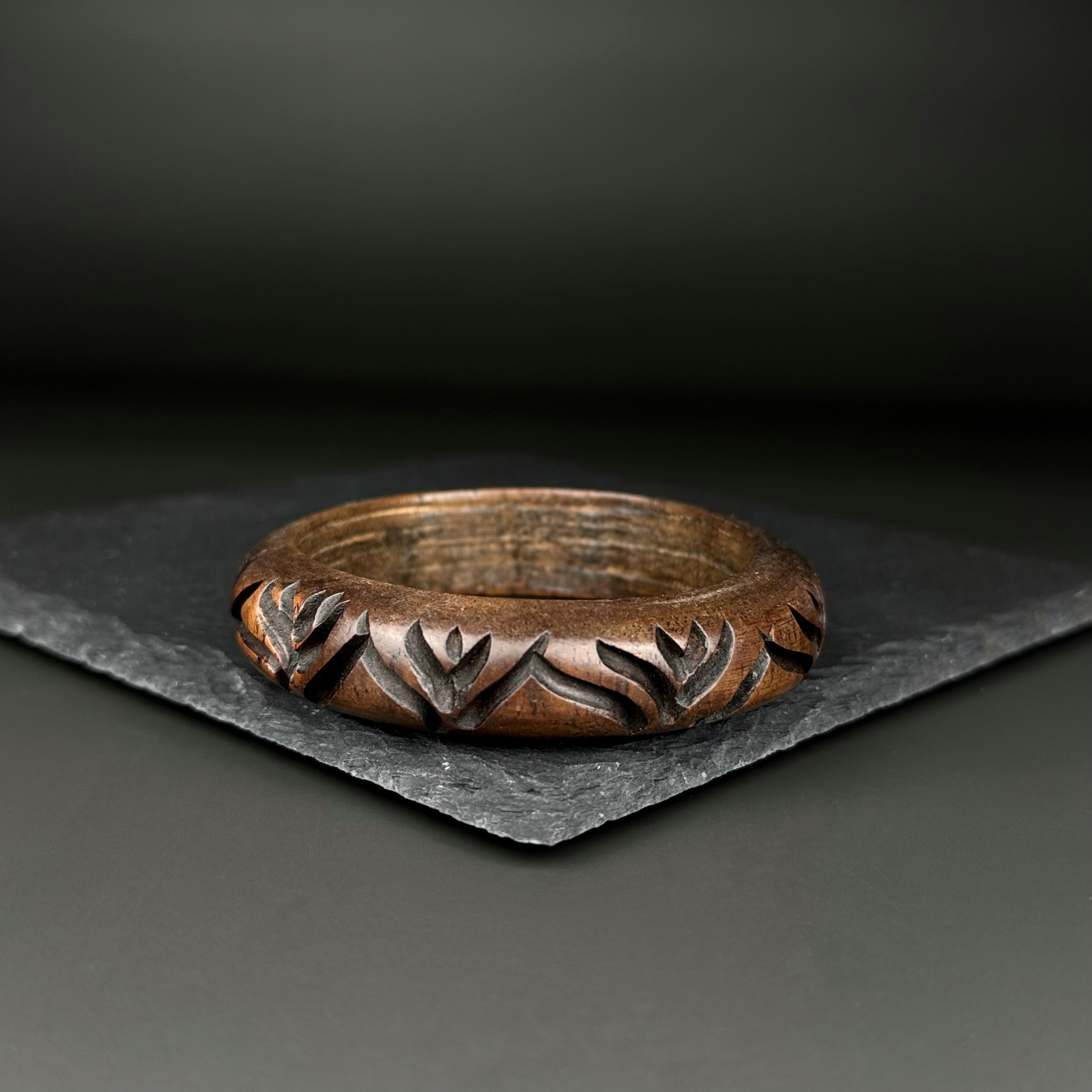 Vintage hand-carved wooden bangle bracelet