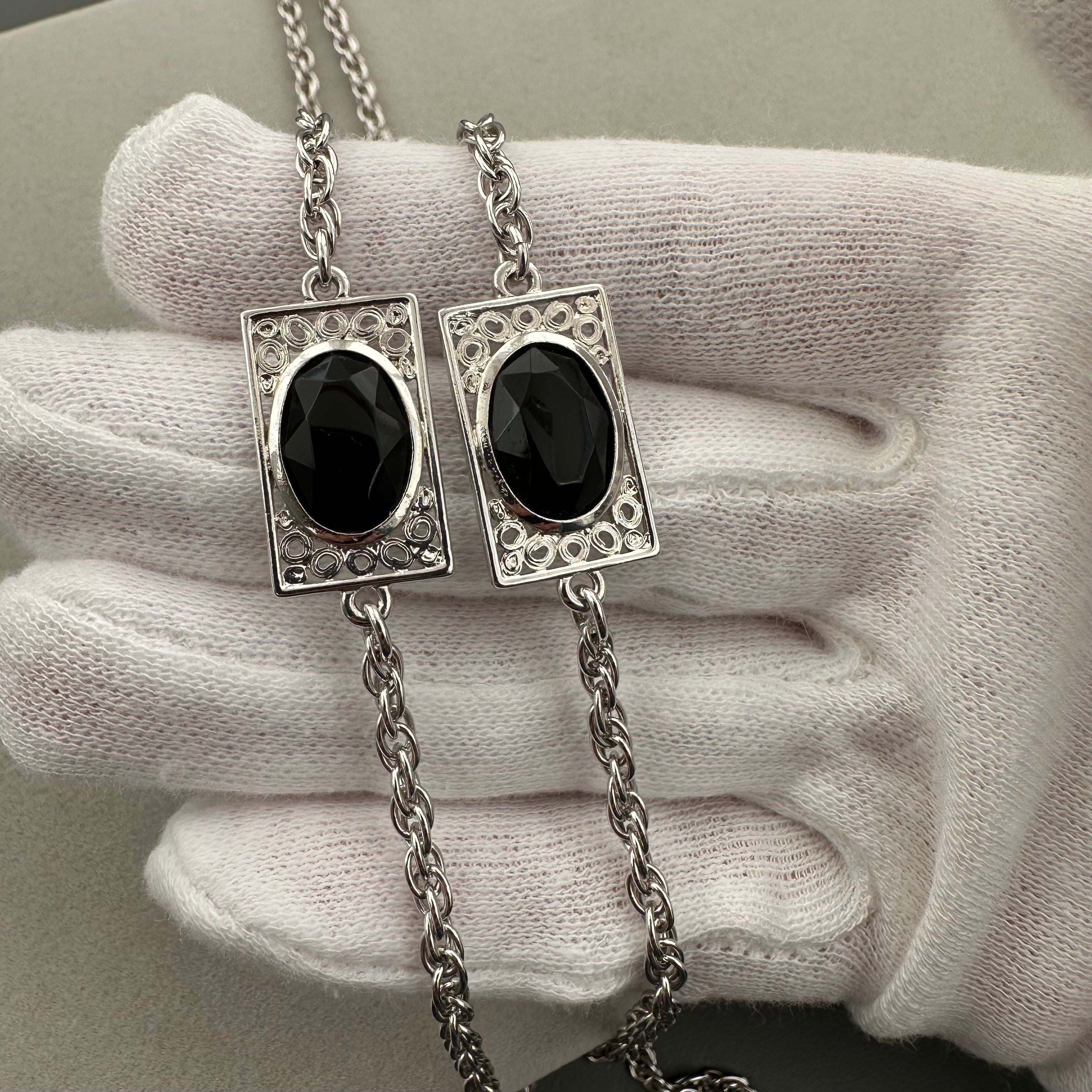 Vintage EMMONS silver tone and black necklace & clip on earrings set