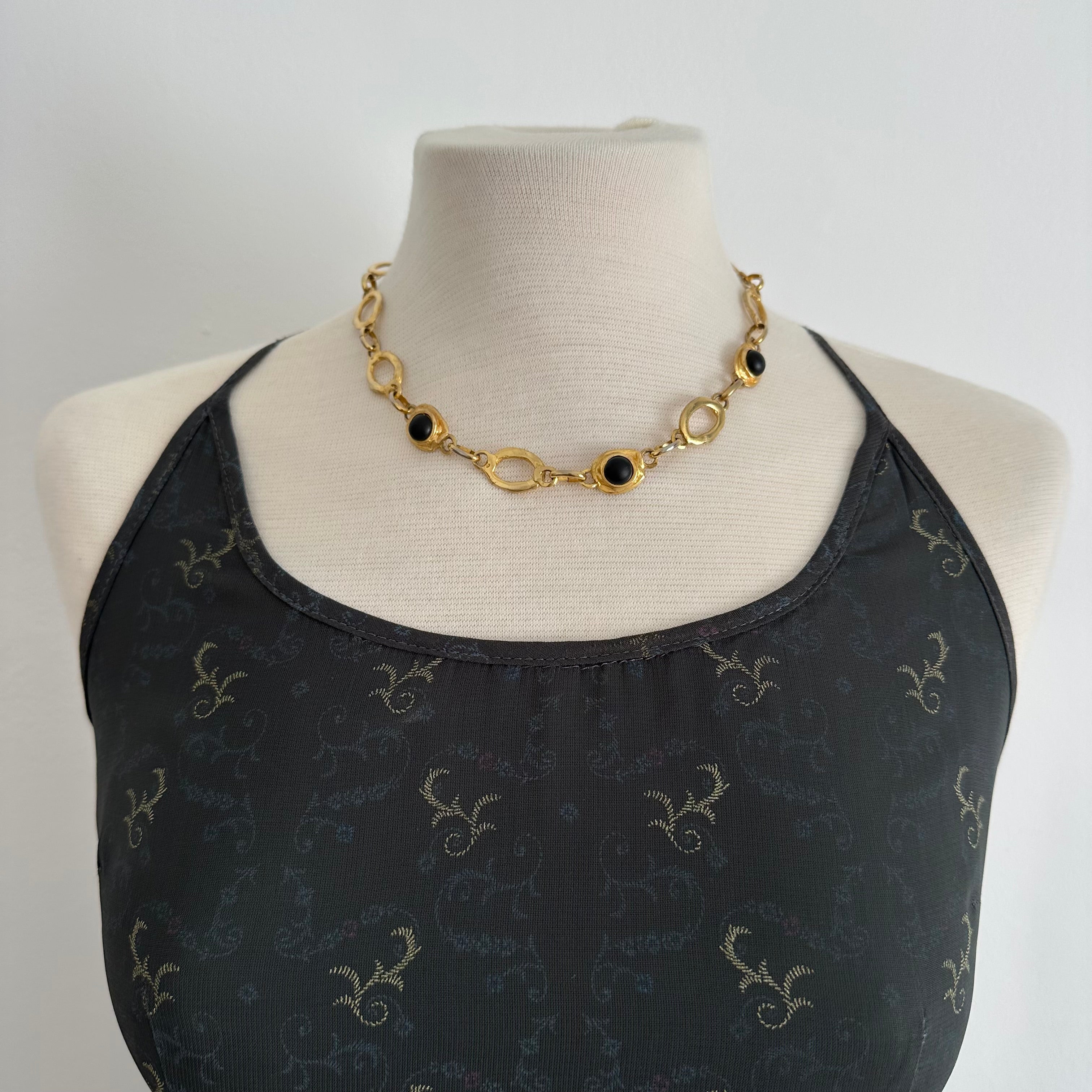 Vintage LOOLA PARIS gold-tone and black necklace