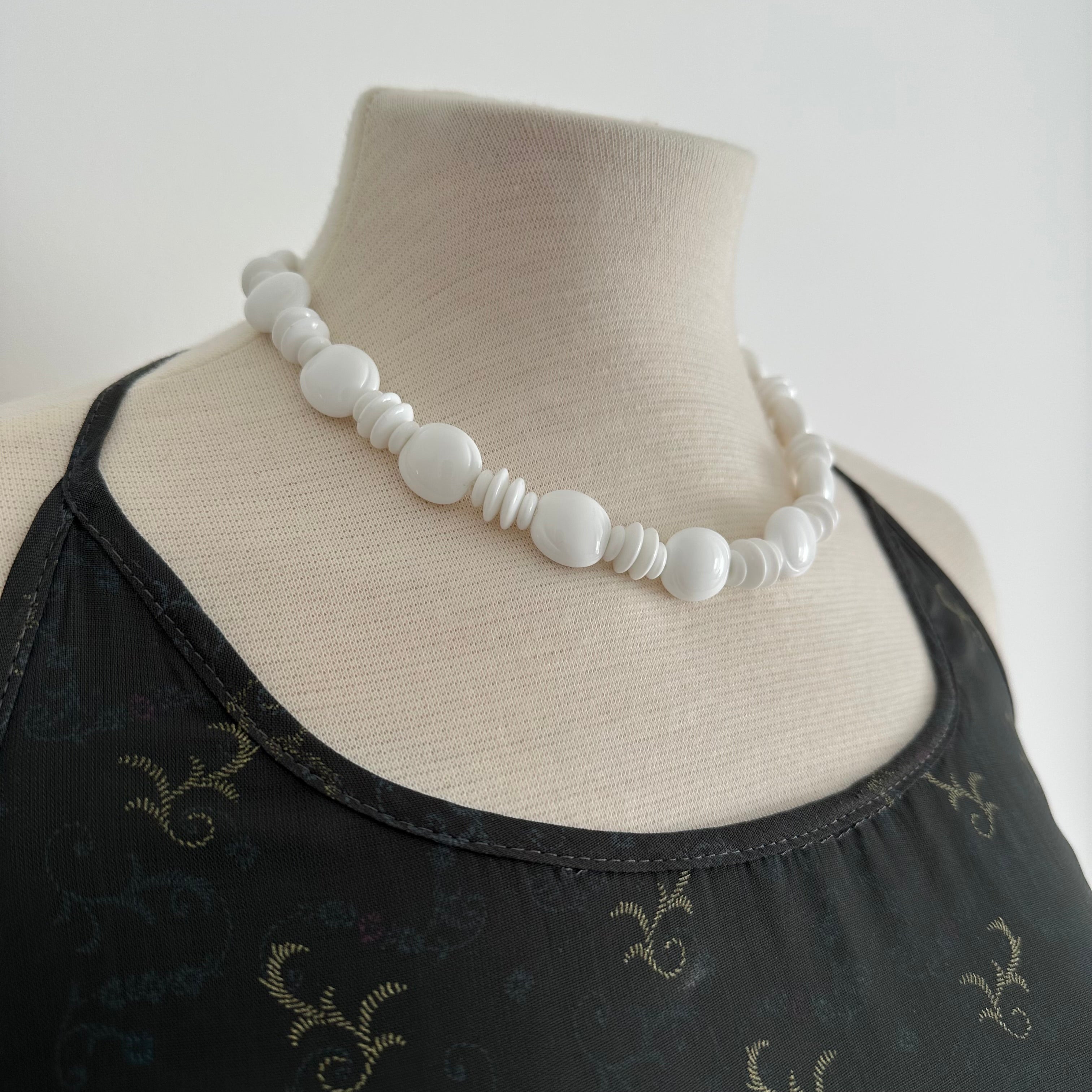 Vintage white plastic bead choker necklace