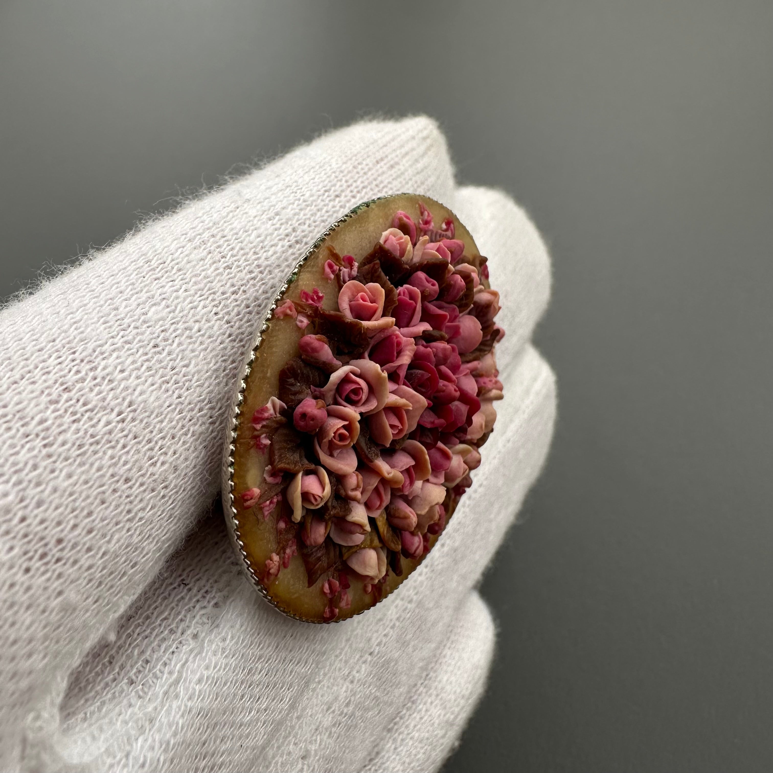 Vintage handmade floral oval brooch