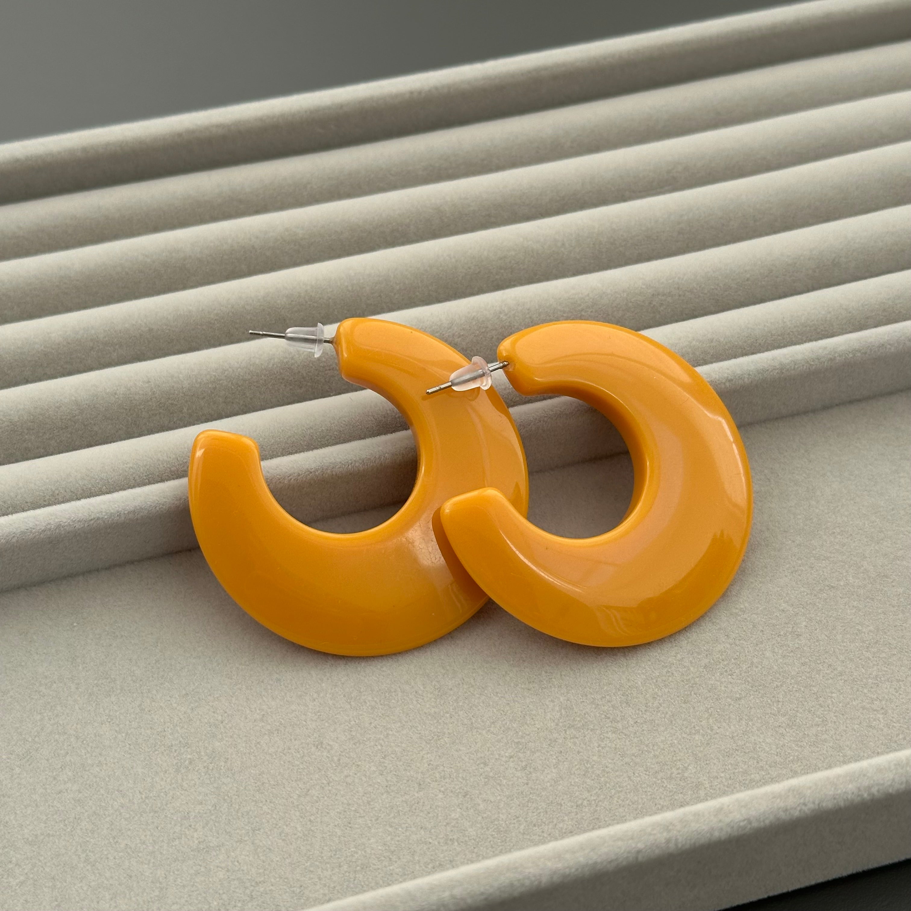 Vintage yellow lucite chunky hoop earrings