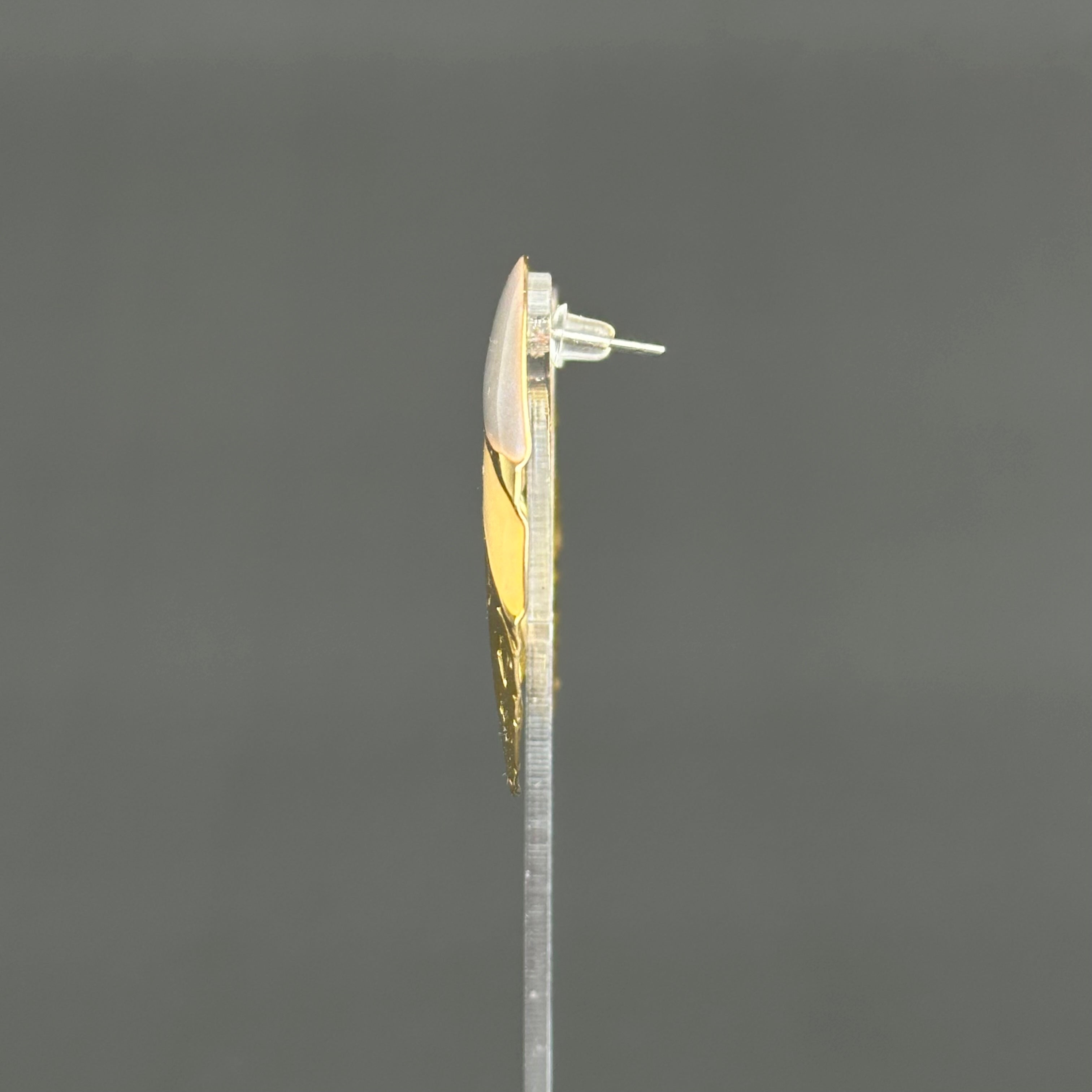 Vintage gold tone and grey enamel oval stud earrings