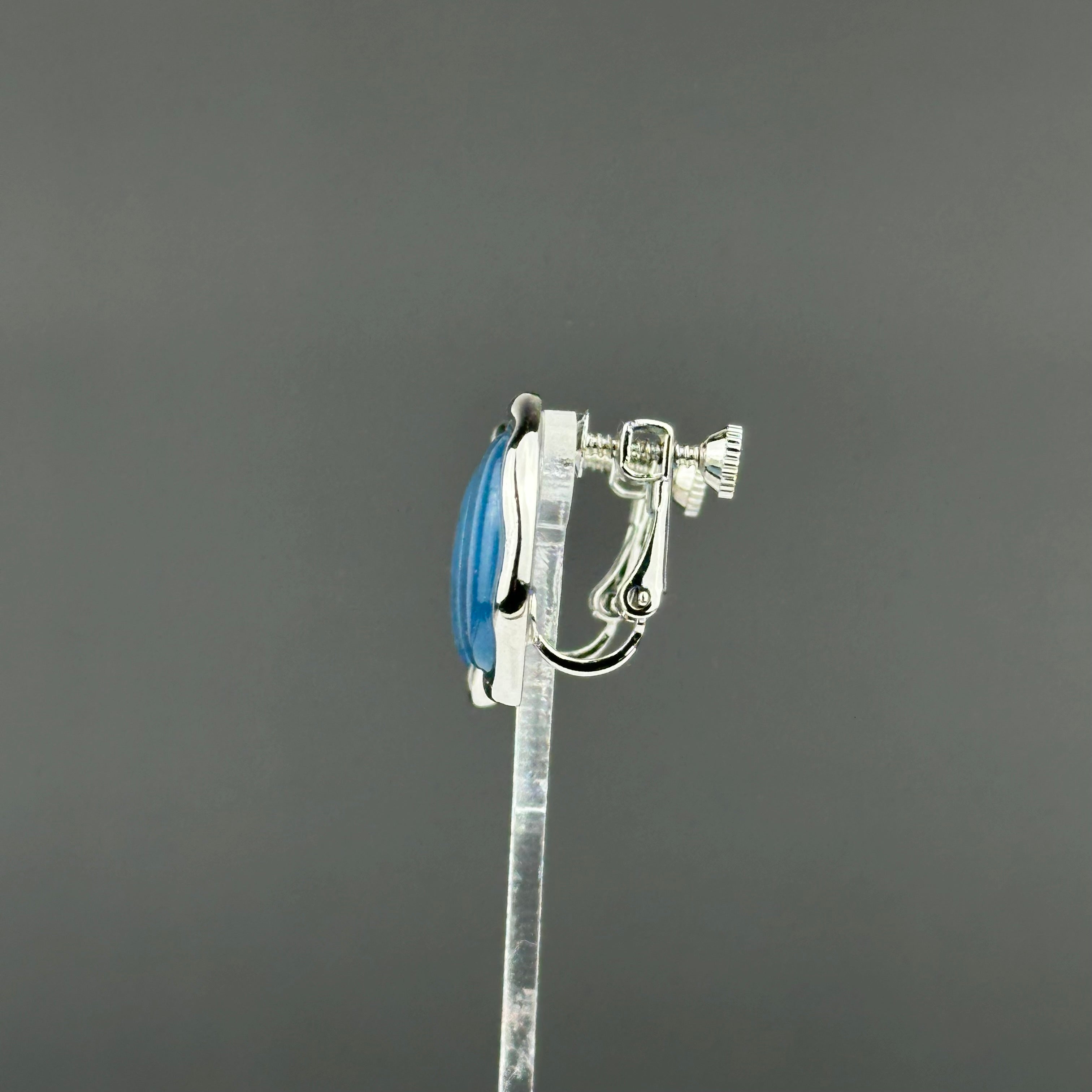 Vintage silver tone and blue clip-on earrings