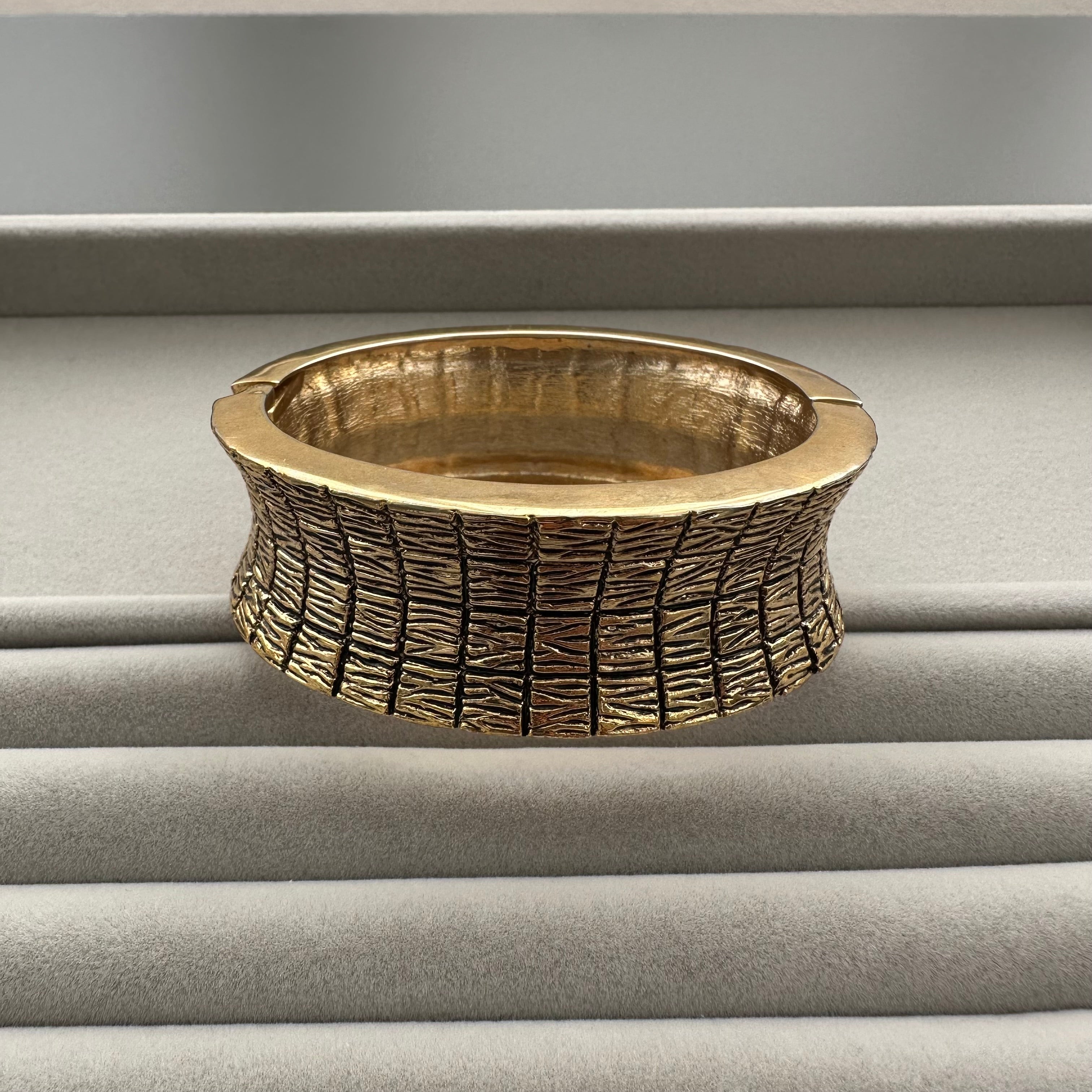 Vintage gold-tone textured hinged cuff bracelet