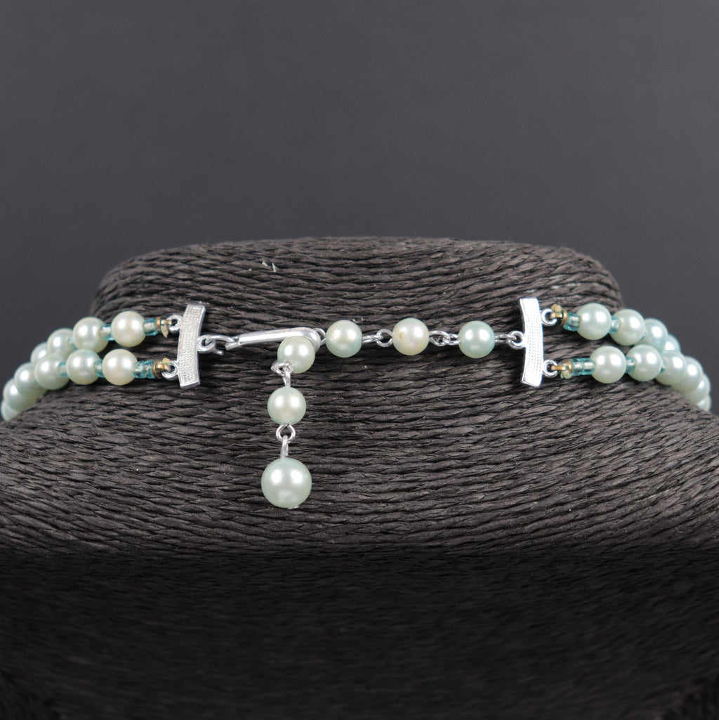 Vintage Japan double strand blue beaded necklace