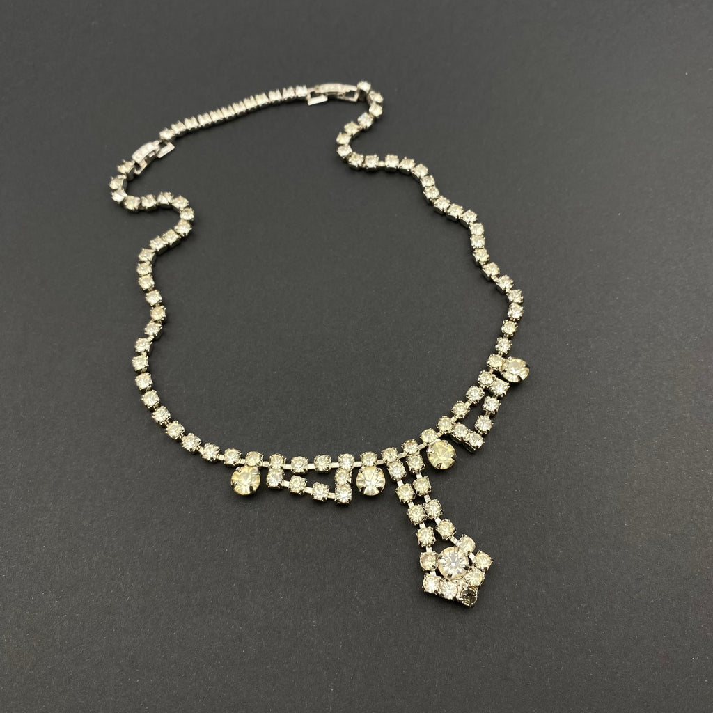 Vintage silver tone and clear crystal choker necklace