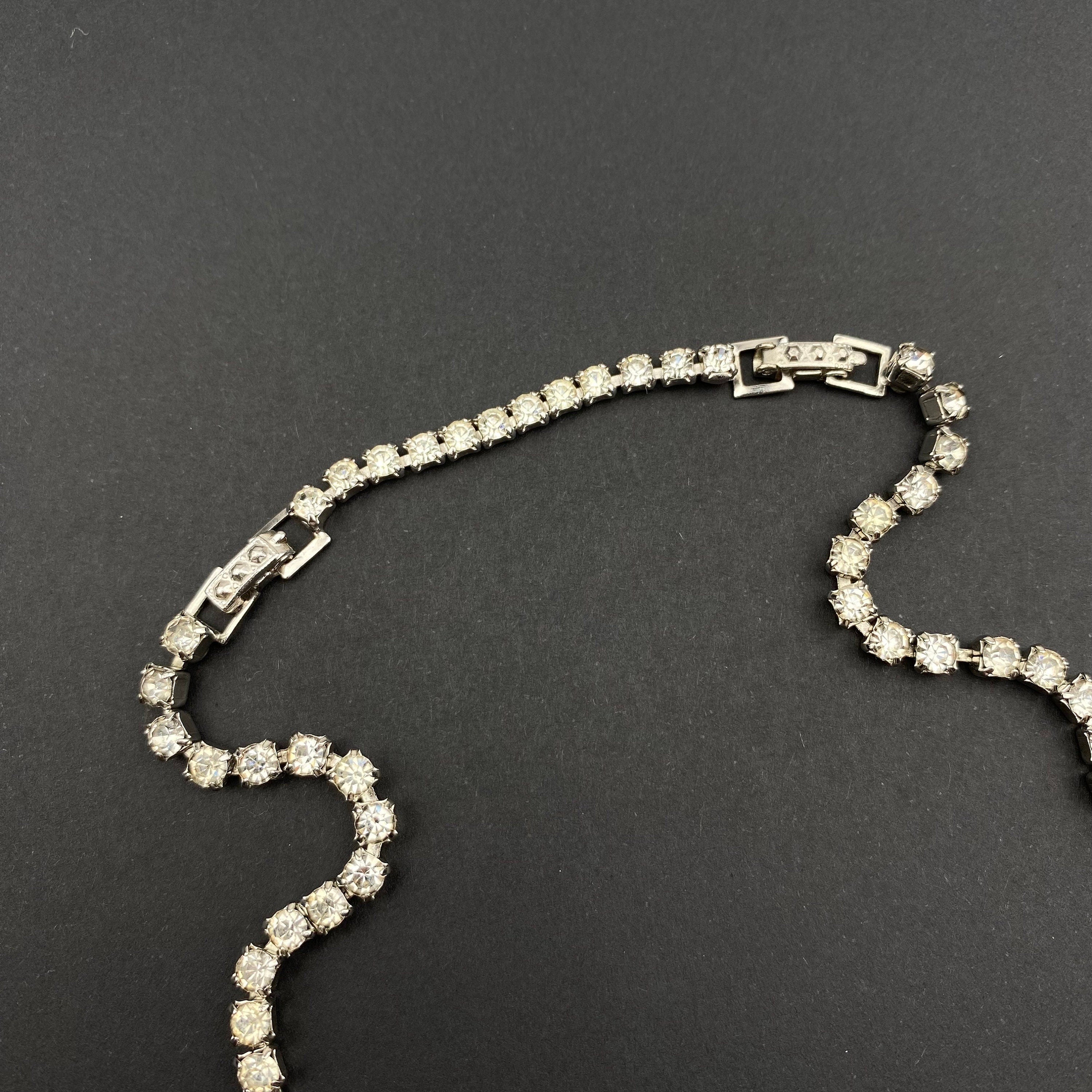 Vintage silver tone and clear crystal choker necklace
