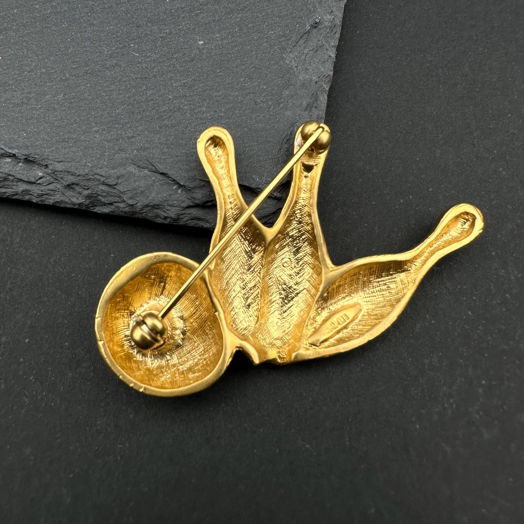 Vintage Avon matte gold tone bowling brooch "My Favorite Hobby"