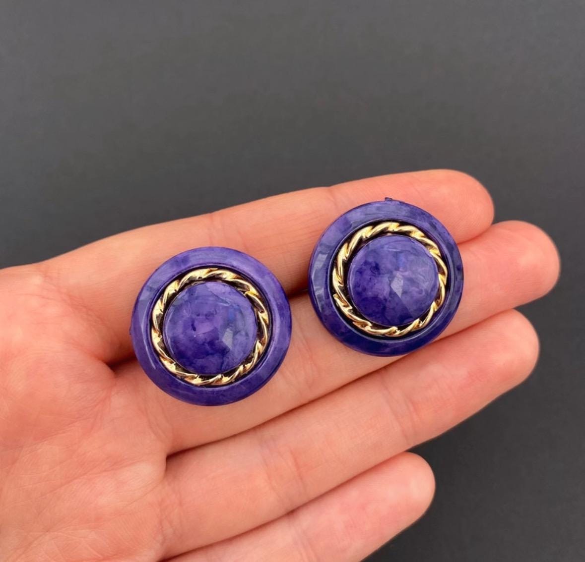 Vintage purple and gold tone plastic earrings