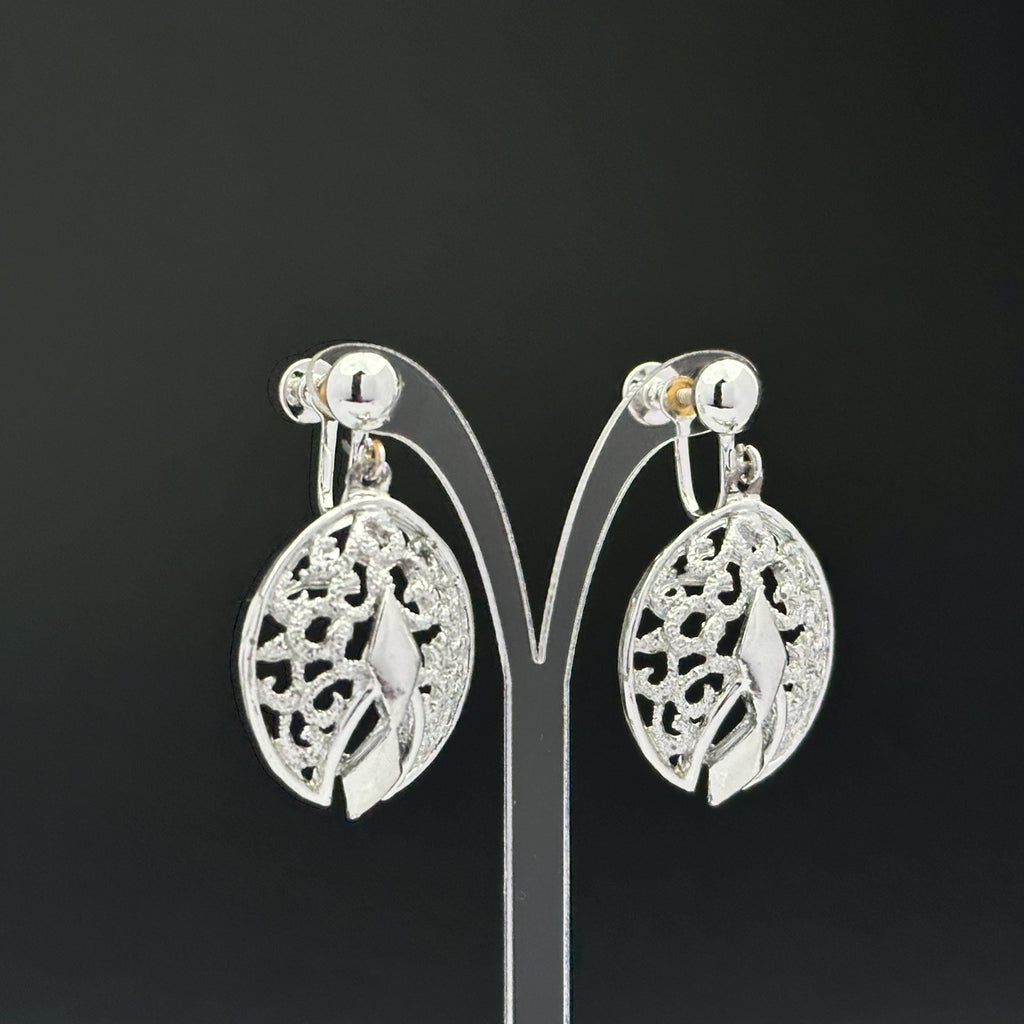 Vintage silver tone filigree dangle screw back earrings