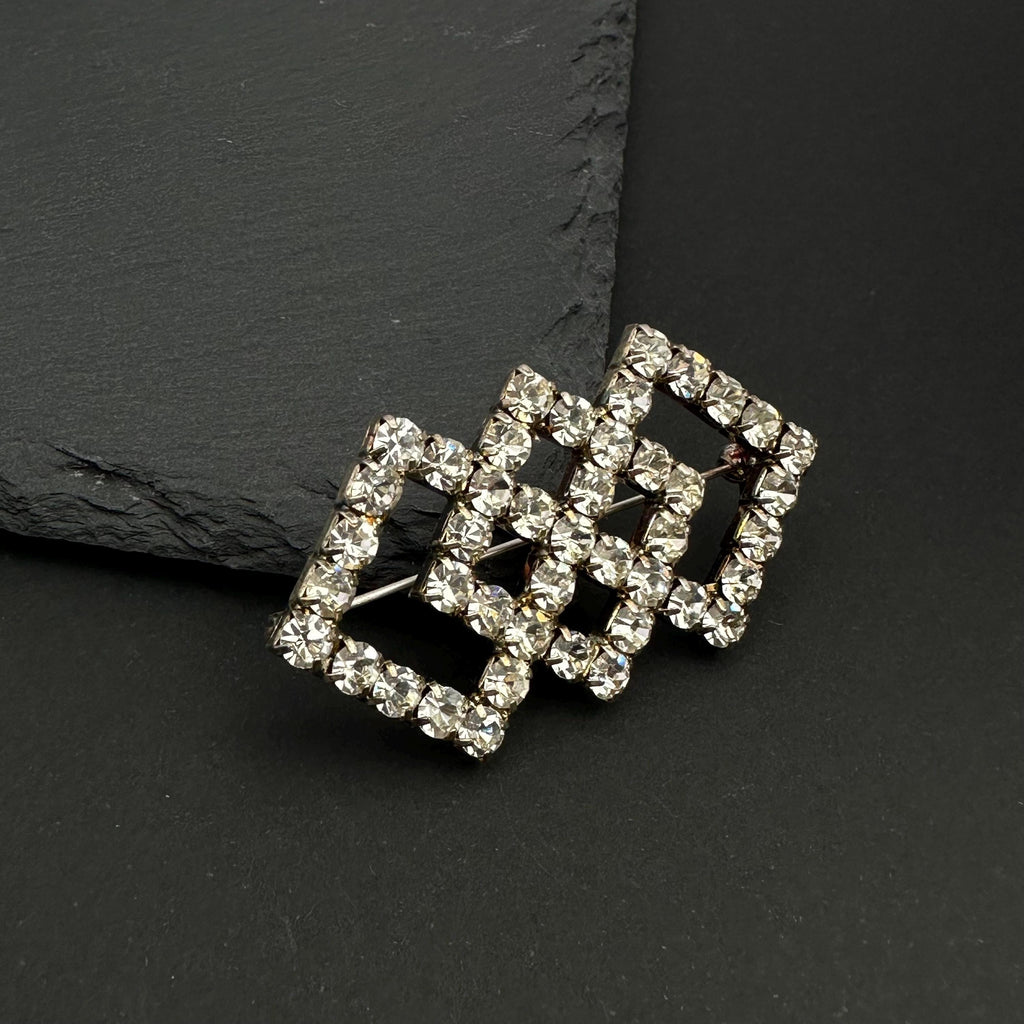 Vintage silver tone and rhinestone art deco brooch