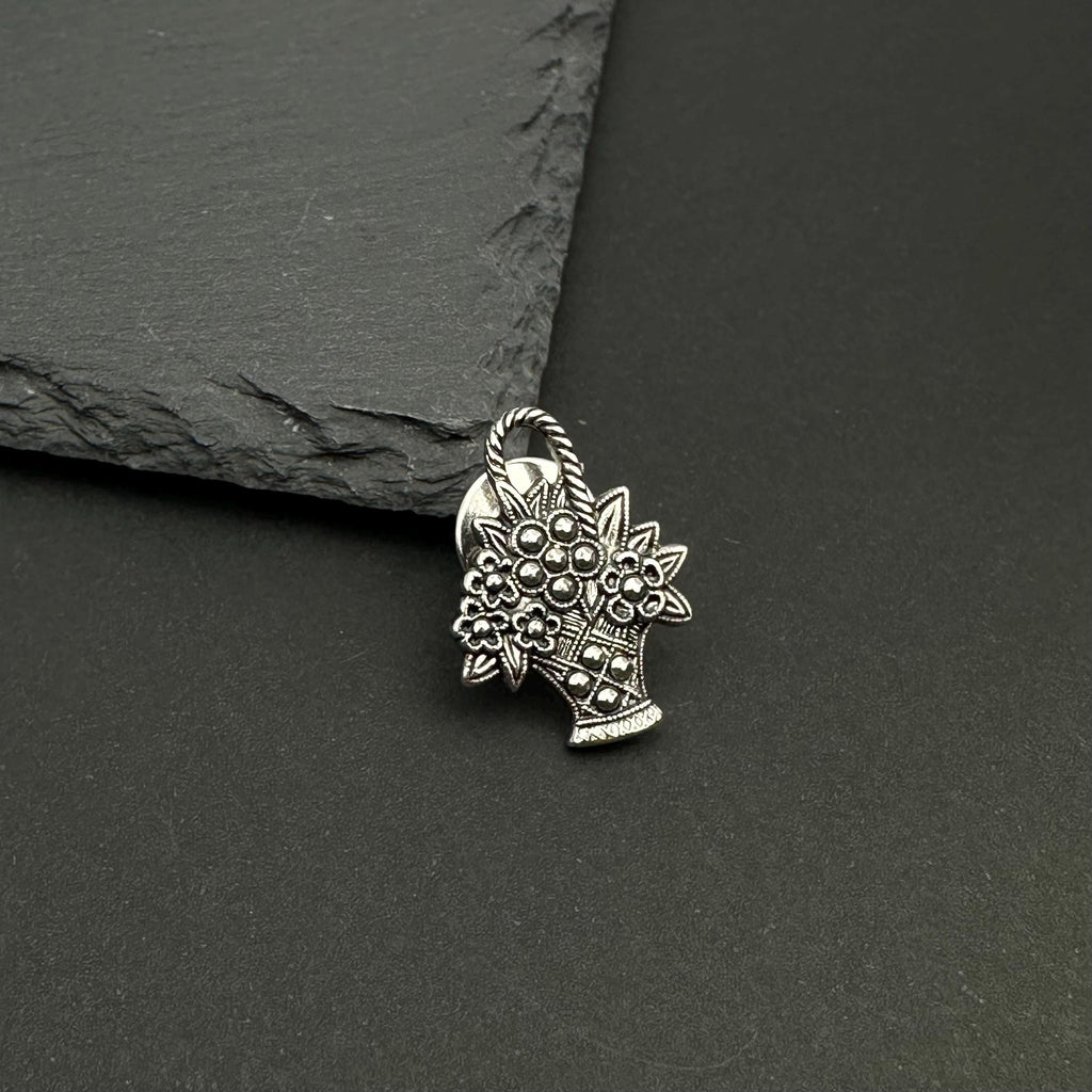 Vintage AVON silver tone flower basket lapel pin