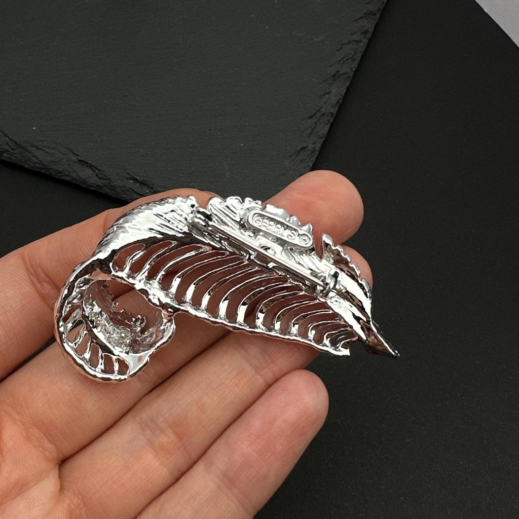 Vintage Gerry's silver tone feather brooch
