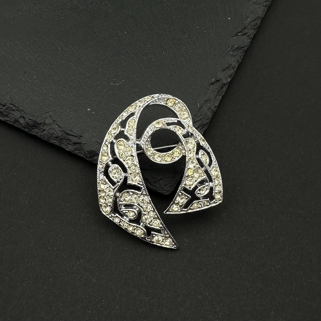 Vintage EMMONS silver tone and rhinestone brooch