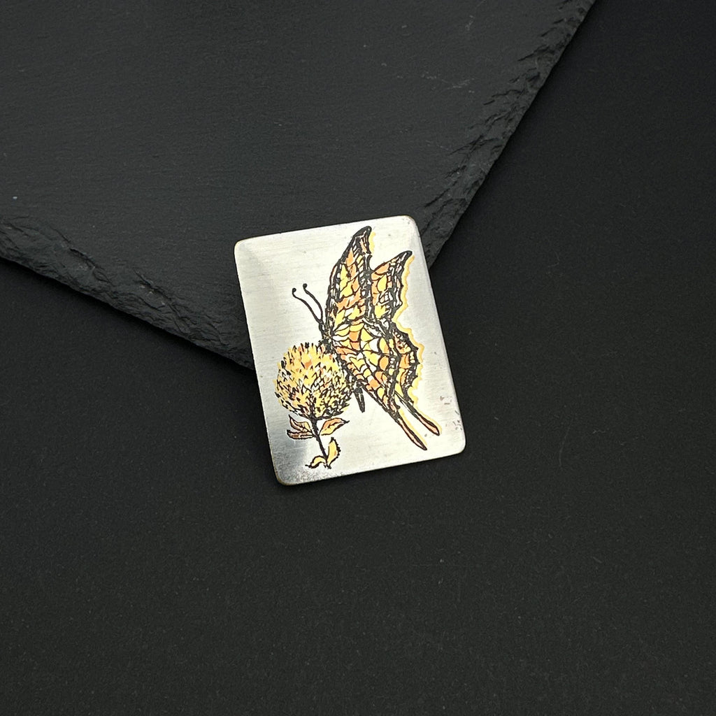 Vintage Reed & Barton damascene butterfly brooch pendant
