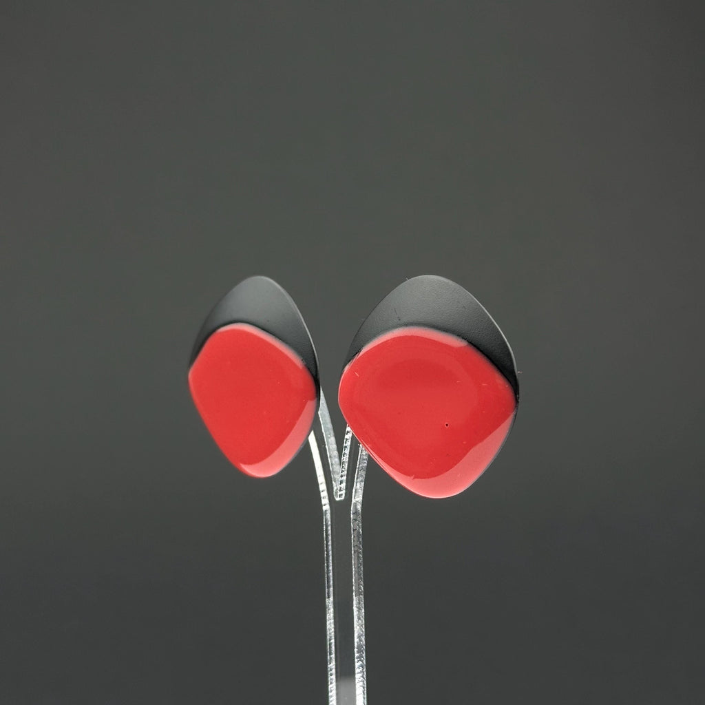 Vintage red and black enamel earrings