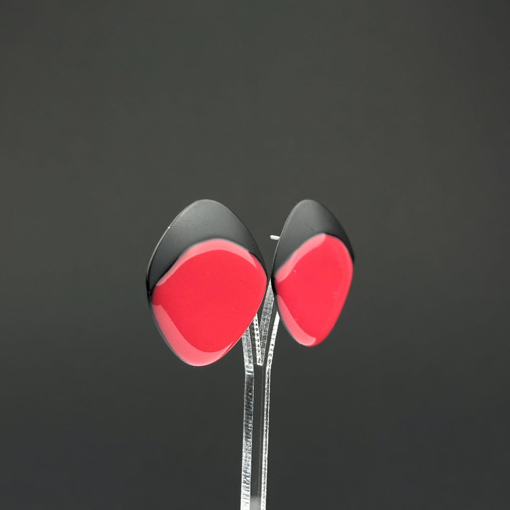 Vintage red and black enamel earrings