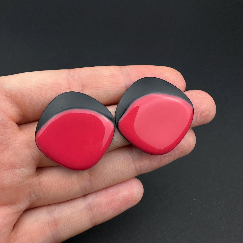 Vintage red and black enamel earrings