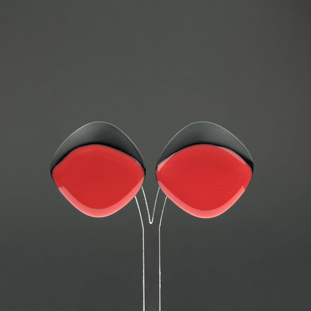 Vintage red and black enamel earrings
