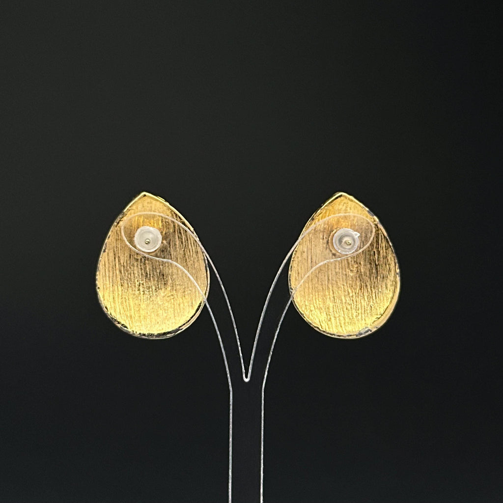 Vintage gold tone and beige swirl enamel teardrop earrings