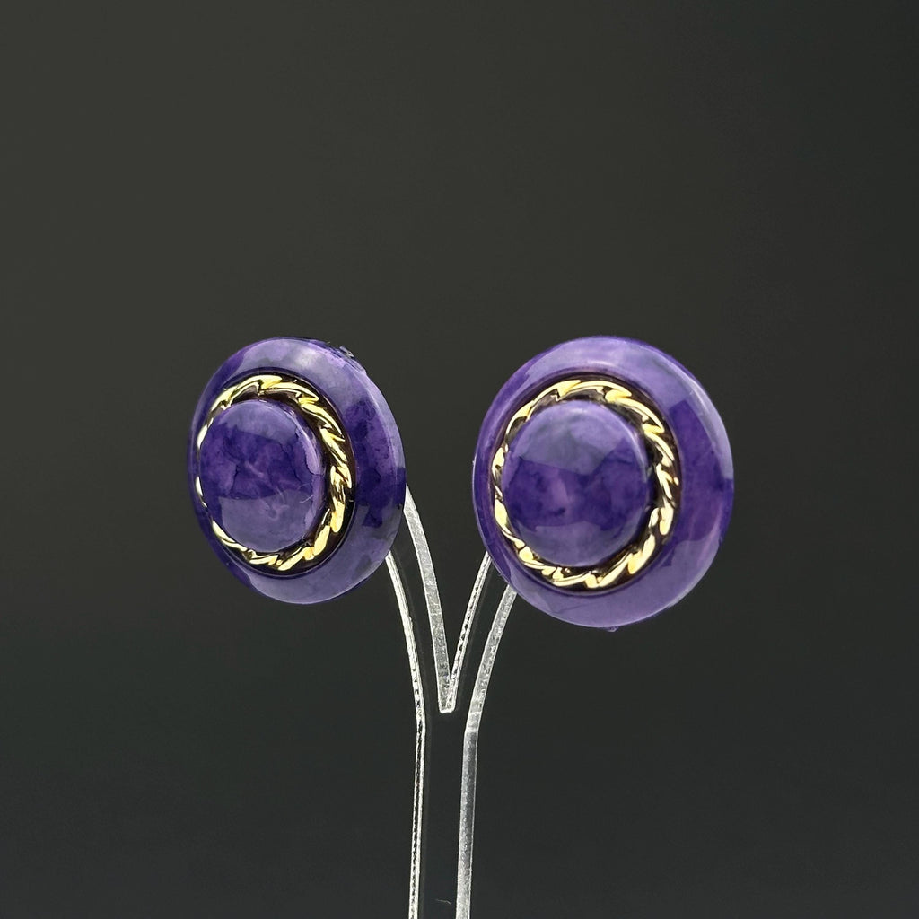 Vintage purple and gold tone plastic earrings