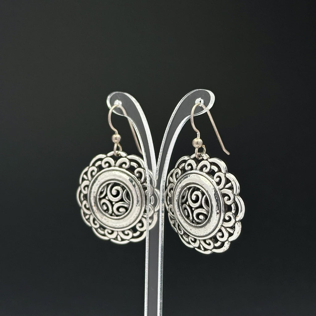 Vintage silver tone filigree dangle earrings