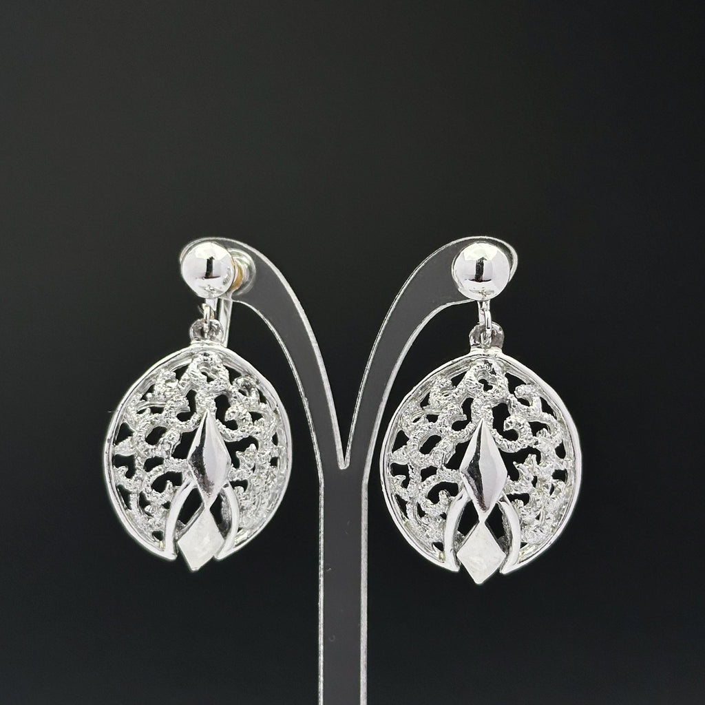 Vintage silver tone filigree dangle screw back earrings