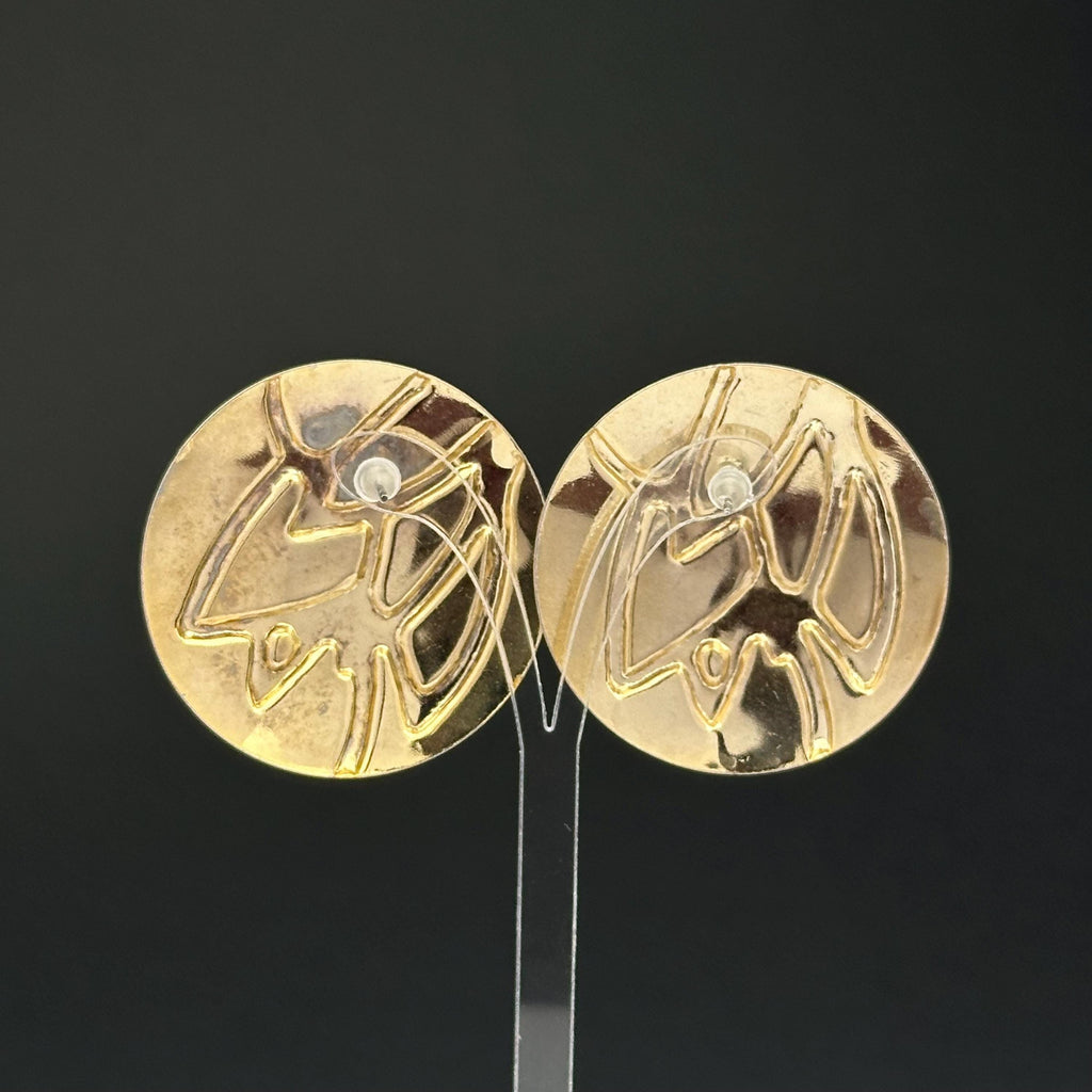 Vintage gold tone and green enamel round earrings