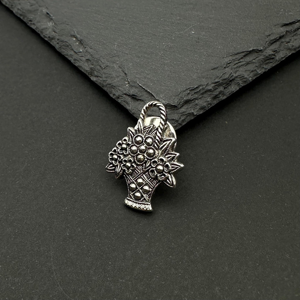 Vintage AVON silver tone flower basket lapel pin