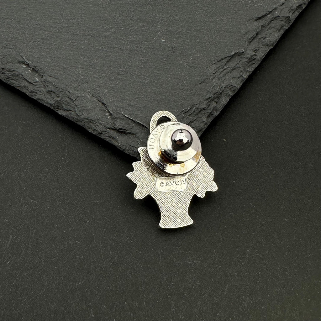 Vintage AVON silver tone flower basket lapel pin